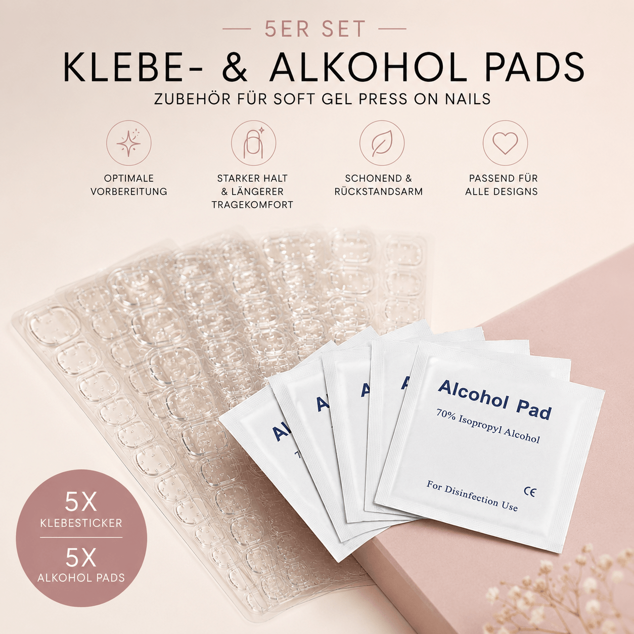5er Set 'Klebe- & Alkohol Pads' | Soft Gel Press On
