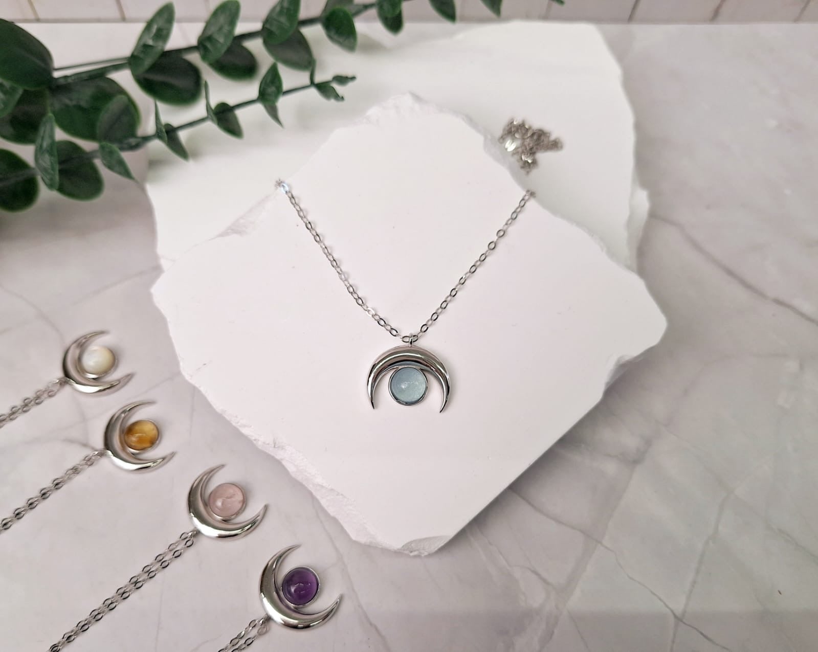 Mondkette Silber mit Heilsteinen | Halskette