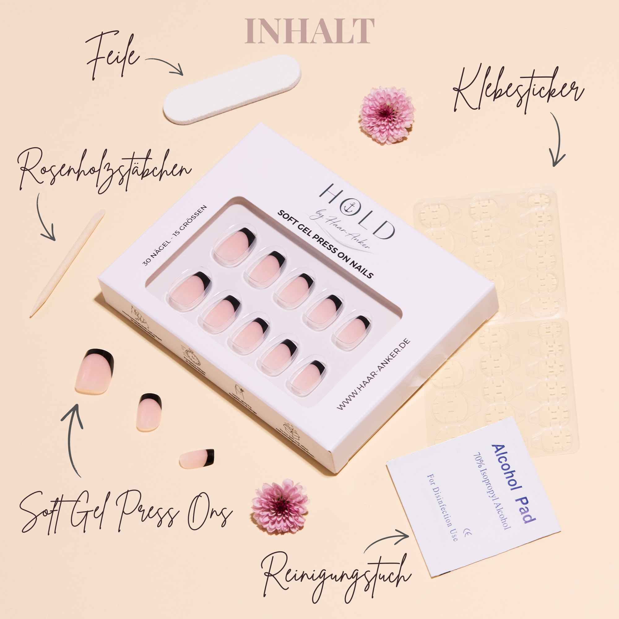 'Black Line' Soft Gel Press Ons | Short Square