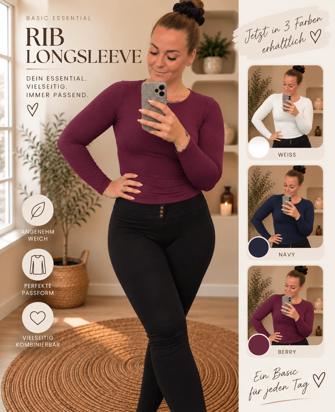 Basic-Kaschmir Langarmshirt | Shirt