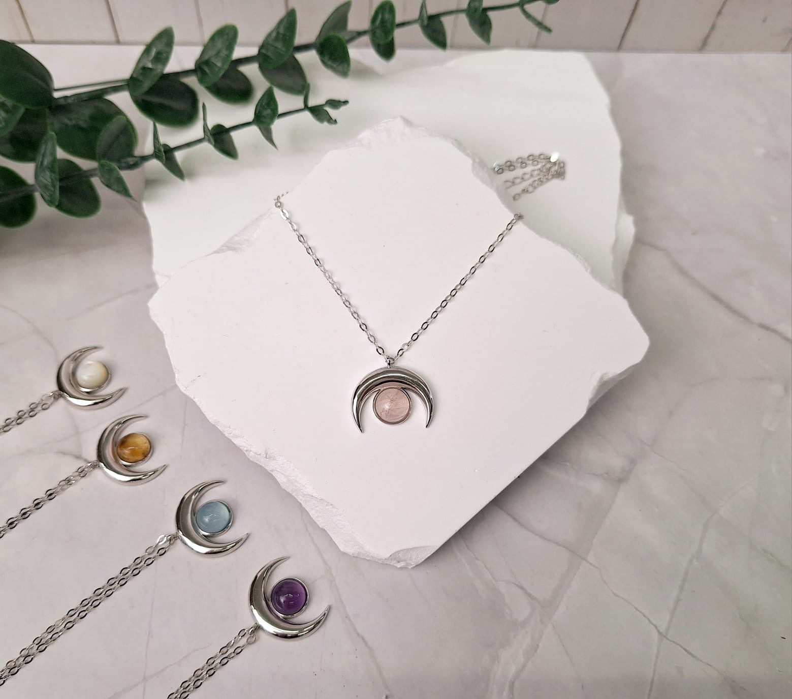 Mondkette Silber mit Heilsteinen | Halskette