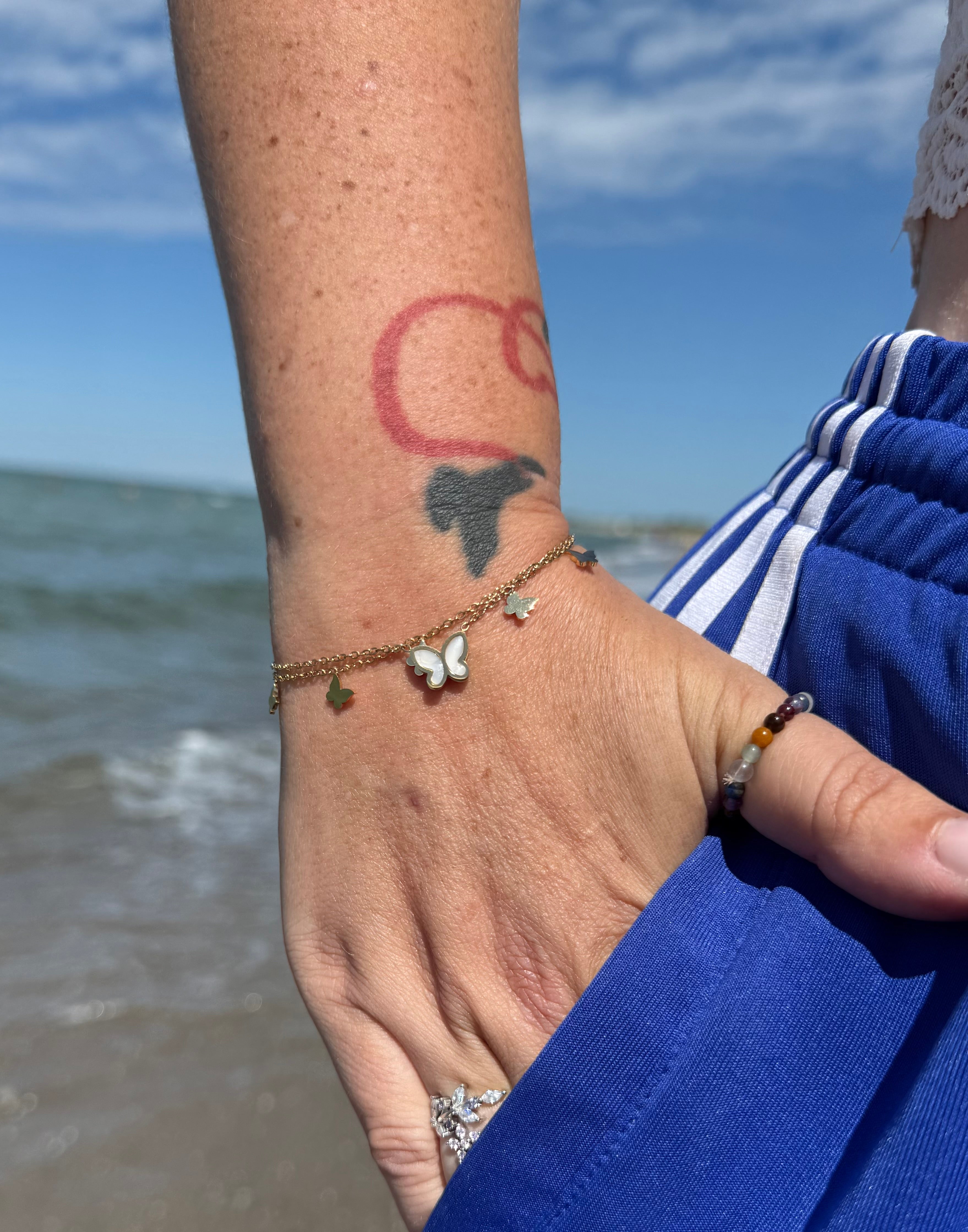 Schmetterling zweireihig Edelstahl vergoldet | Armband