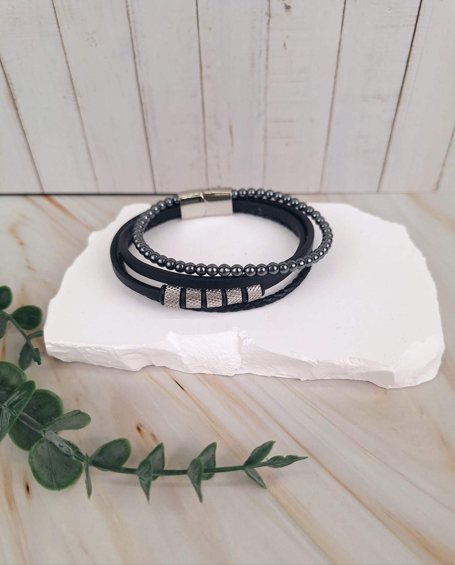 Edelstahl glänzend 4 Bänder mit Ringen | Männerarmband | HAAR-ANKER