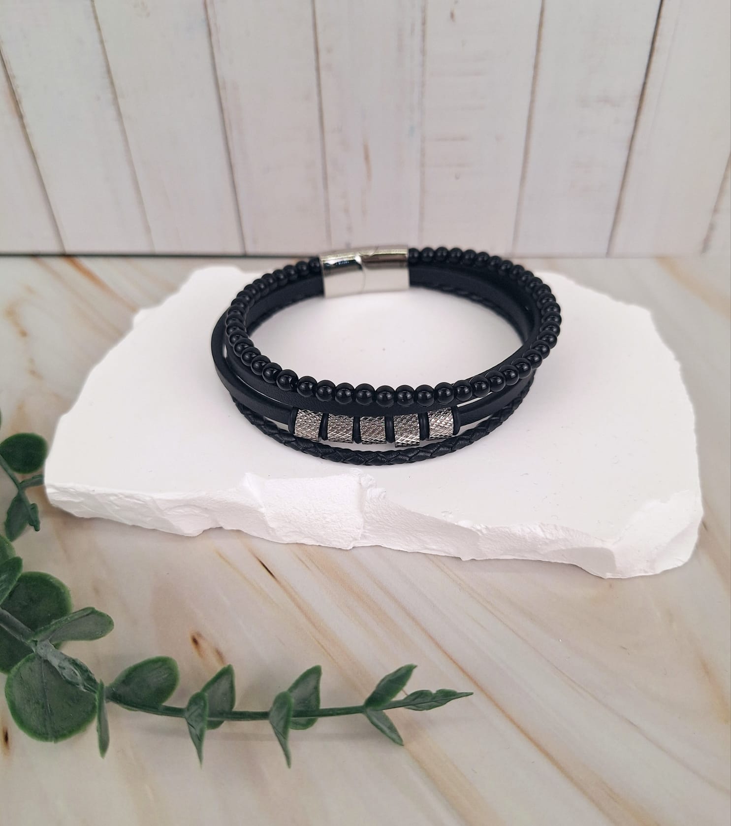 Edelstahl glänzend 4 Bänder mit Ringen | Männerarmband | HAAR-ANKER