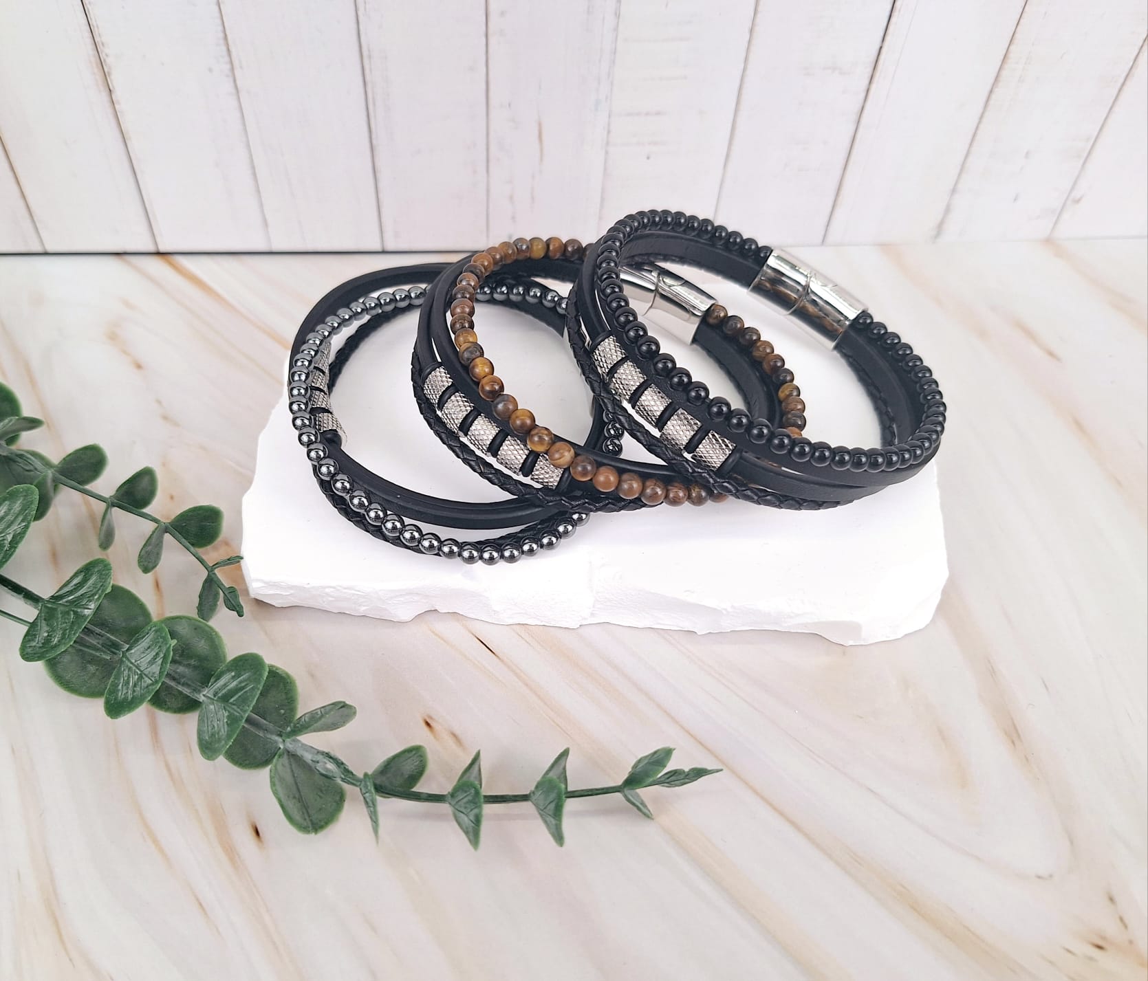 Edelstahl glänzend 4 Bänder mit Ringen | Männerarmband | HAAR-ANKER