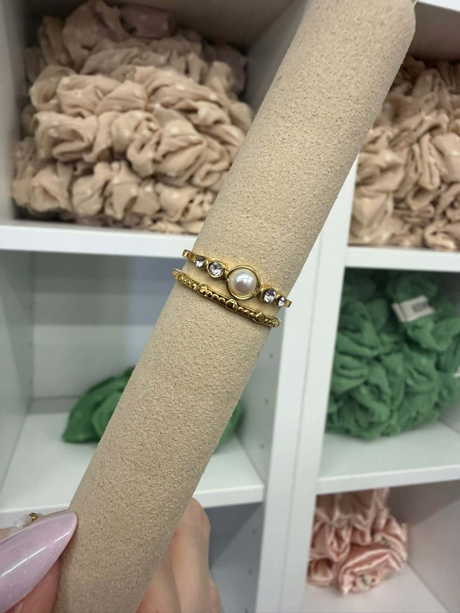 Doppelring Perle mit Steinchen | Ring | HAAR-ANKER