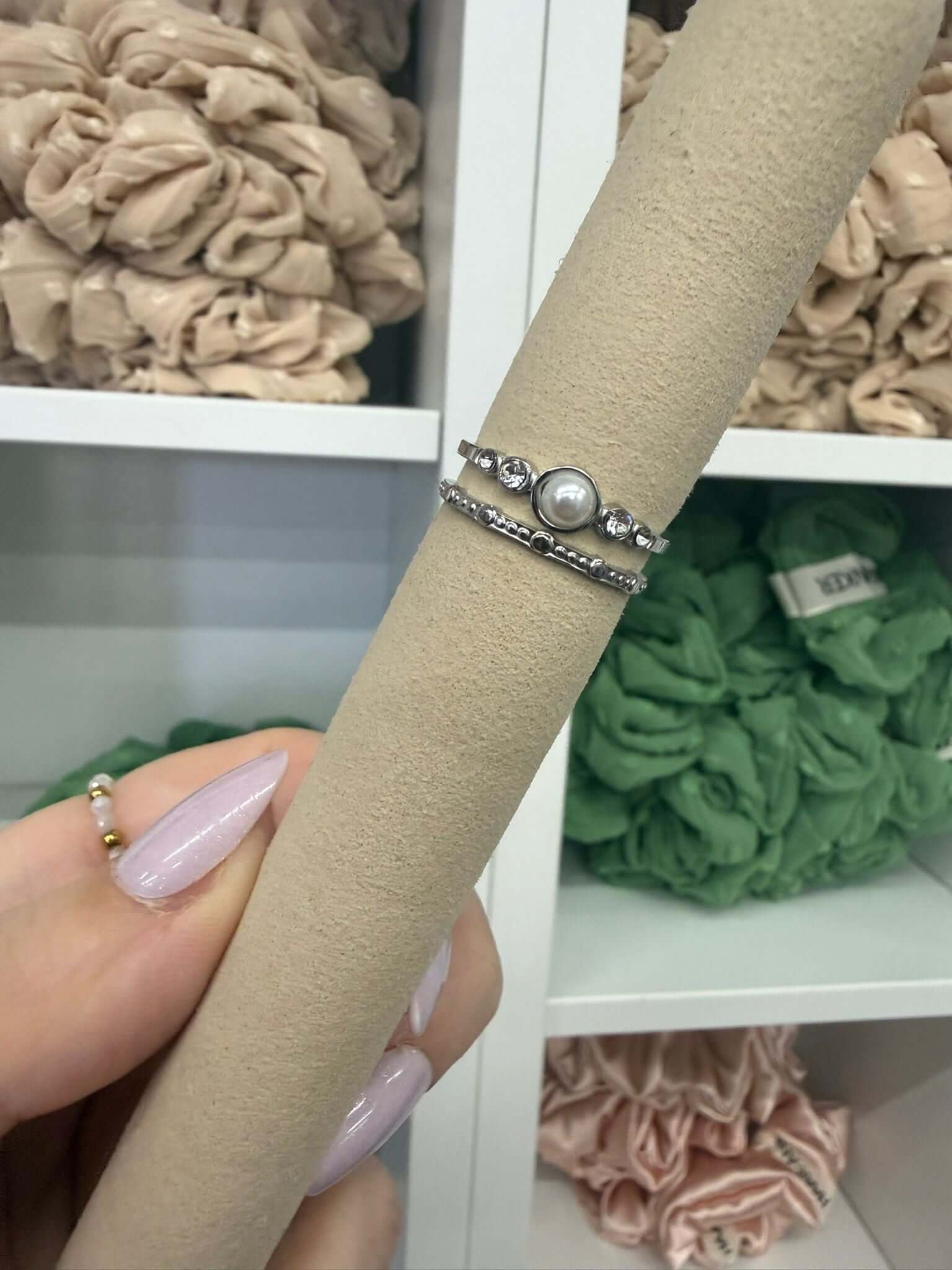 Doppelring Perle mit Steinchen | Ring | HAAR-ANKER