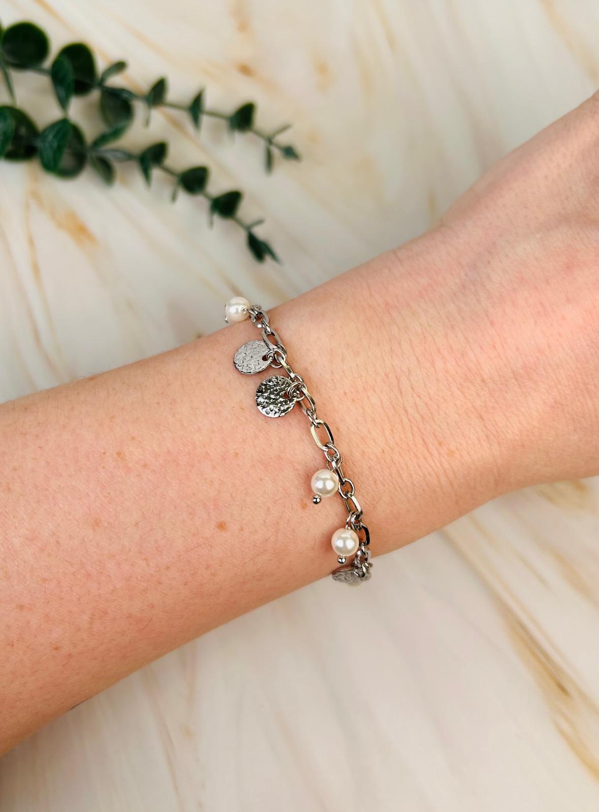Armband Silber Perlen und Plättchen | Armband