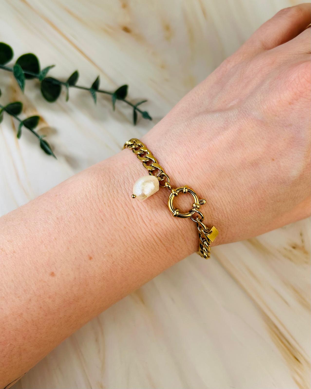 Breites Armband mit Süßwasserperle | Armband Nr. 14