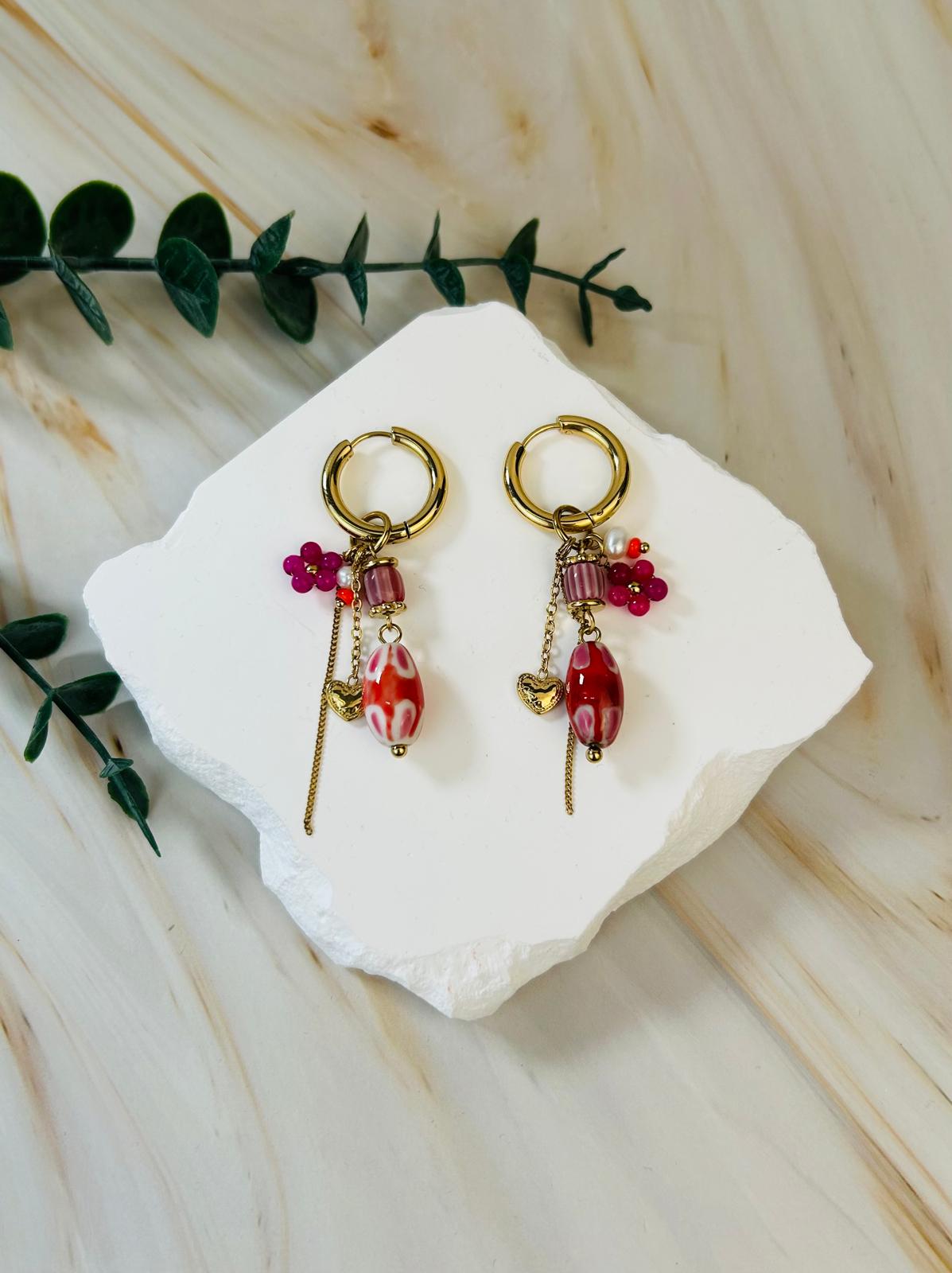 Creole Rote Blumen | Ohrringe Nr. 3