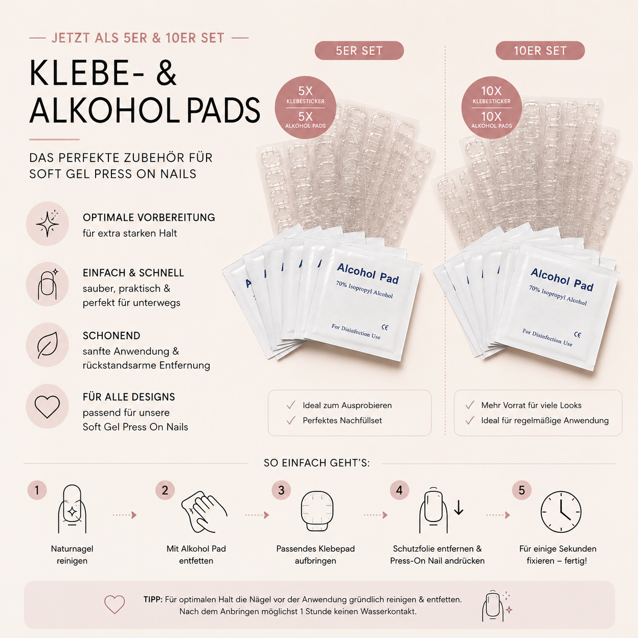 'Klebe- & Alkohol Pads' - Set | Soft Gel Press On