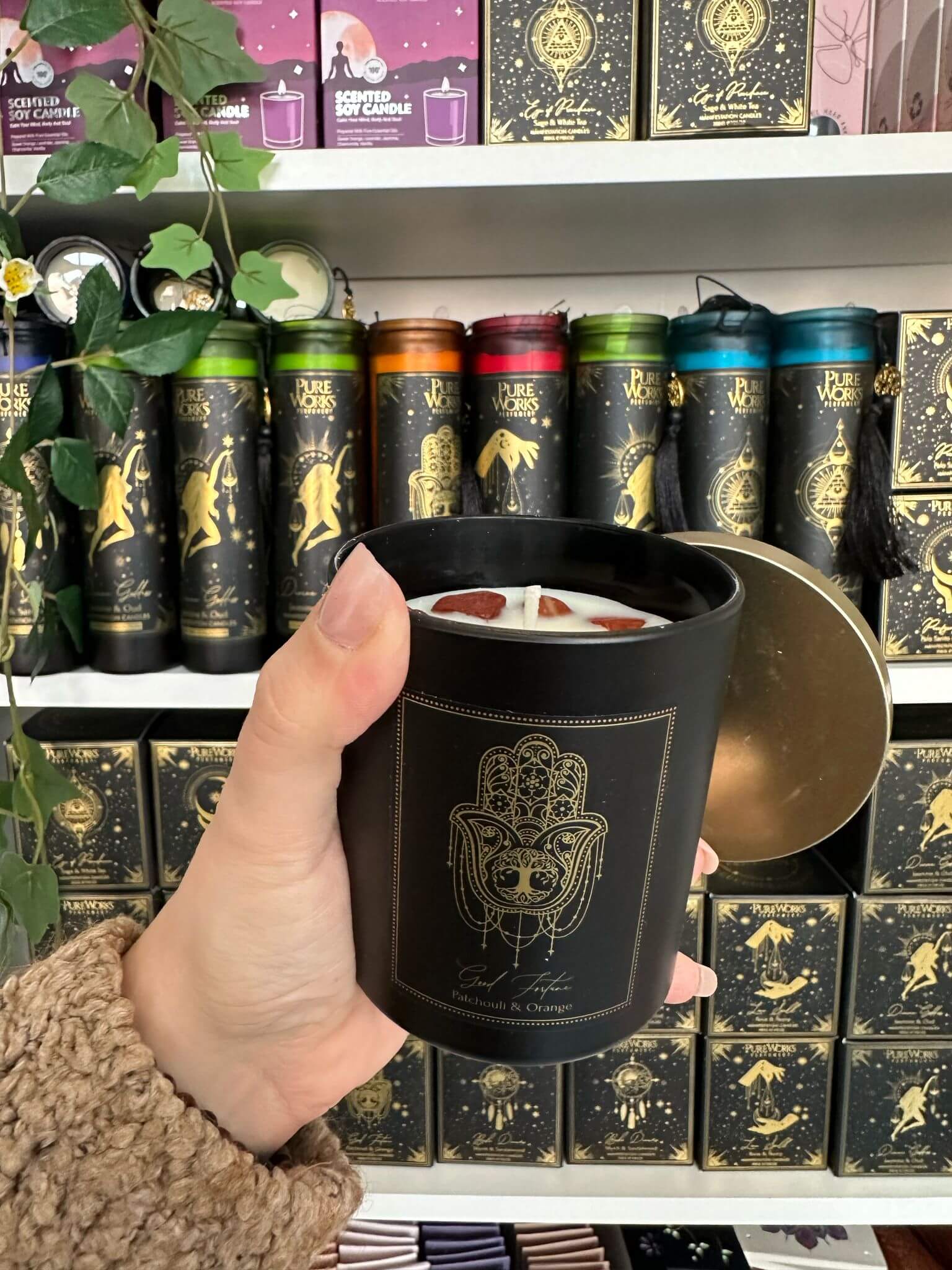 Good Fortune Gross mit Edelsteinen | Manifestationskerze // HAAR-ANKER