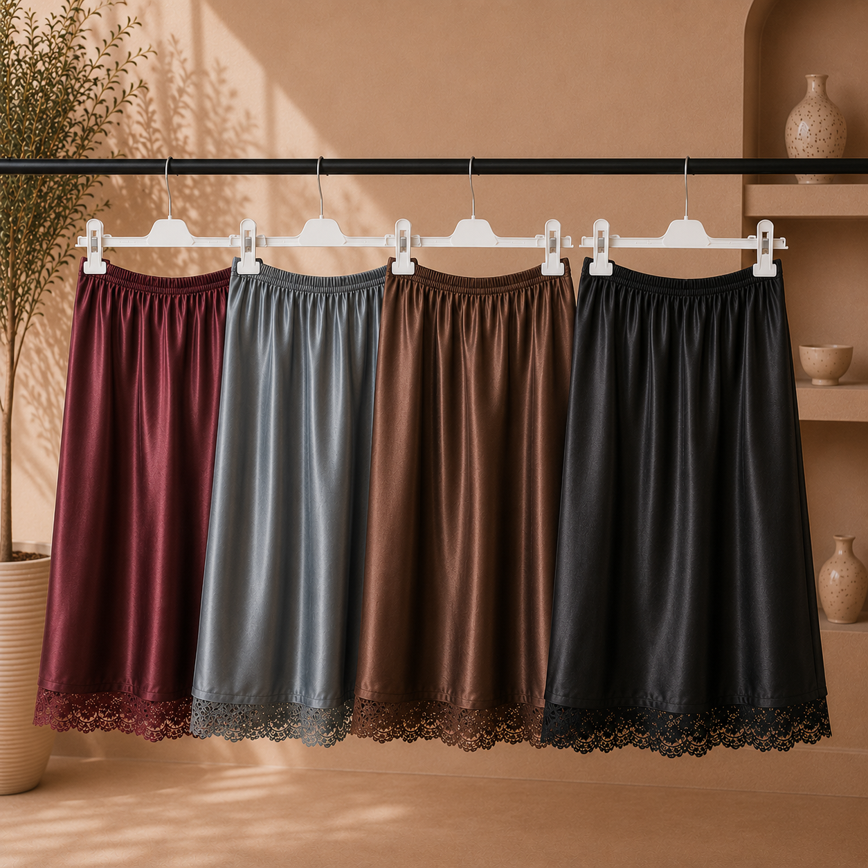 Satin-Rock mit Spitze verschied. Farben | Rock