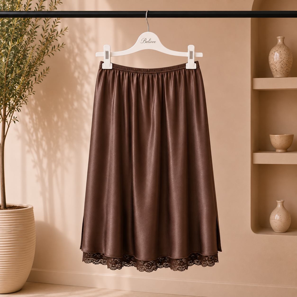 Satin-Rock mit Spitze verschied. Farben | Rock