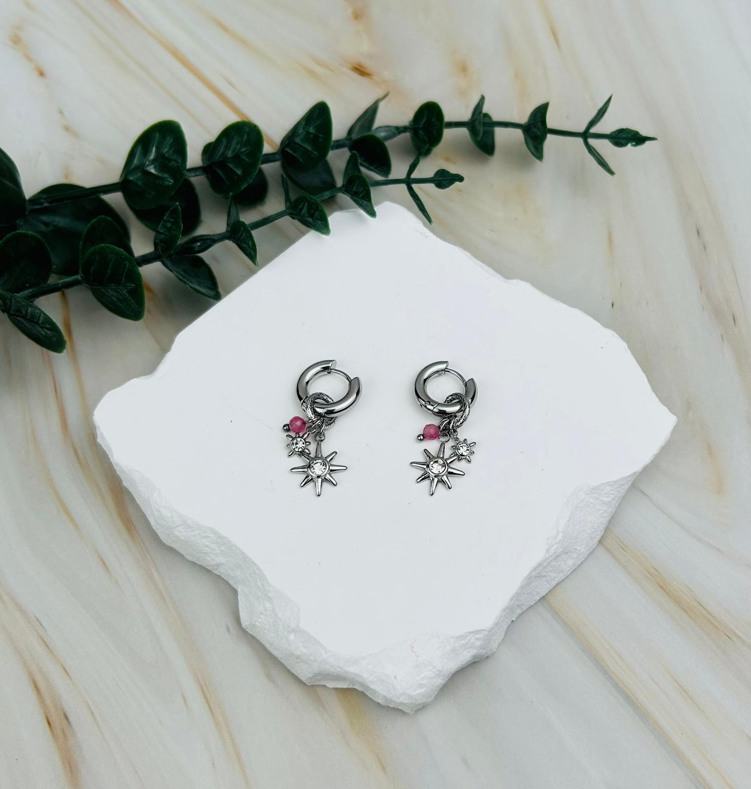 Sterne mit Rosa Perle Edelstahl | Ohrringe