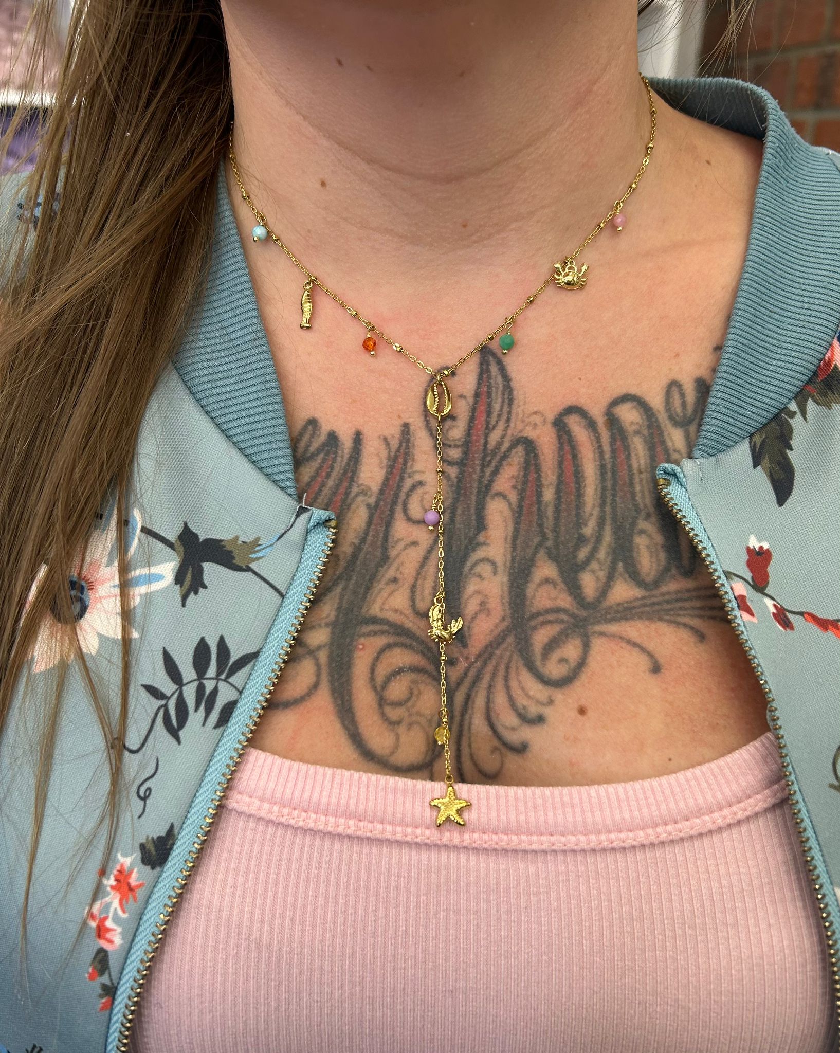 Meereskette mit Charms vergoldet | Halskette