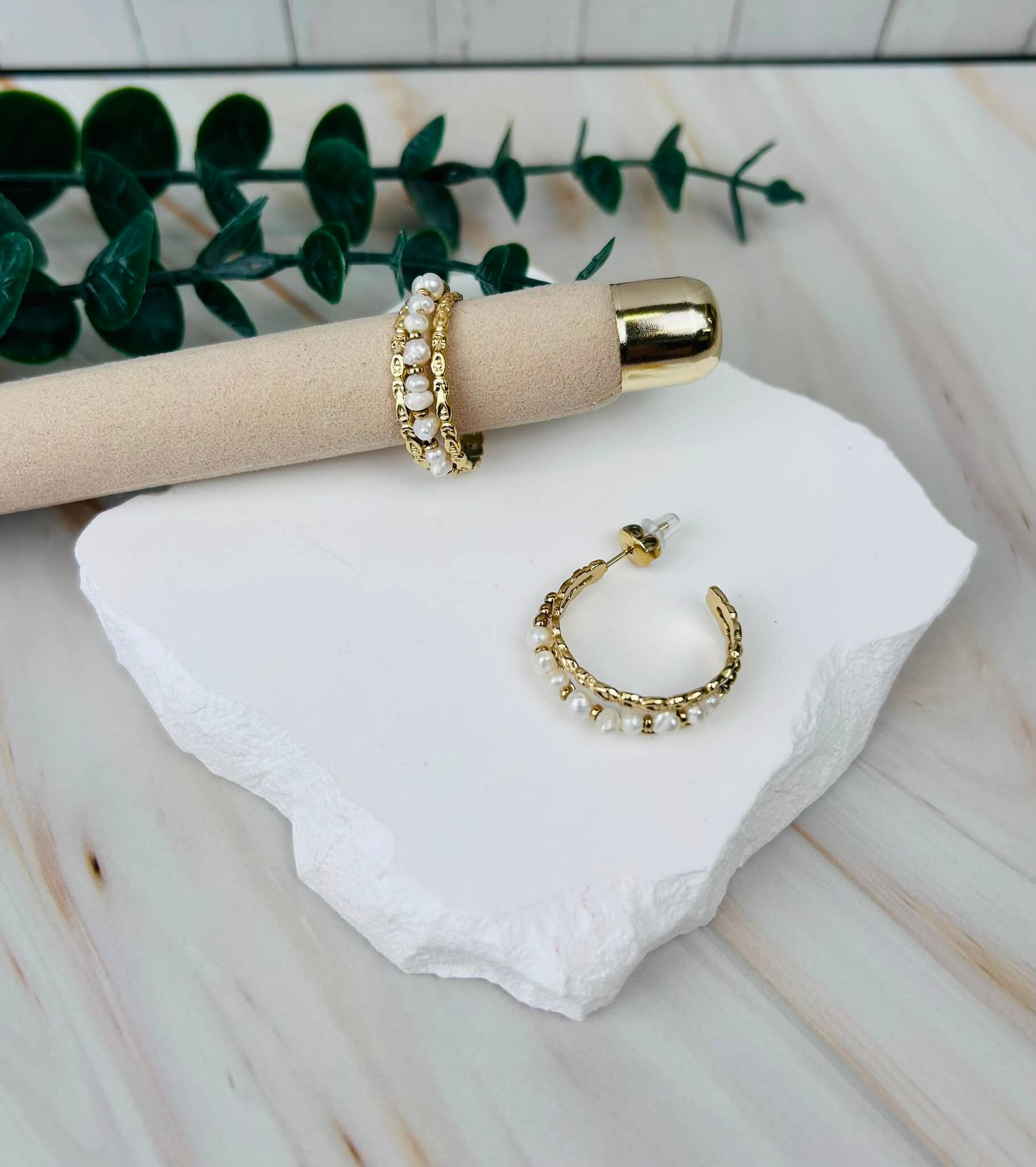 Creolen 'Gold & Pearl' | Ohrringe Nr. 41 / HAAR-ANKER