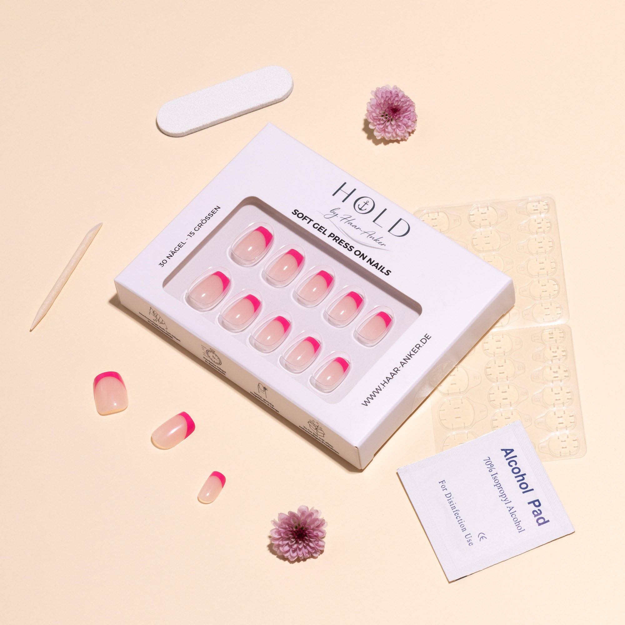 'Pink Line' Soft Gel Press Ons | Short Square