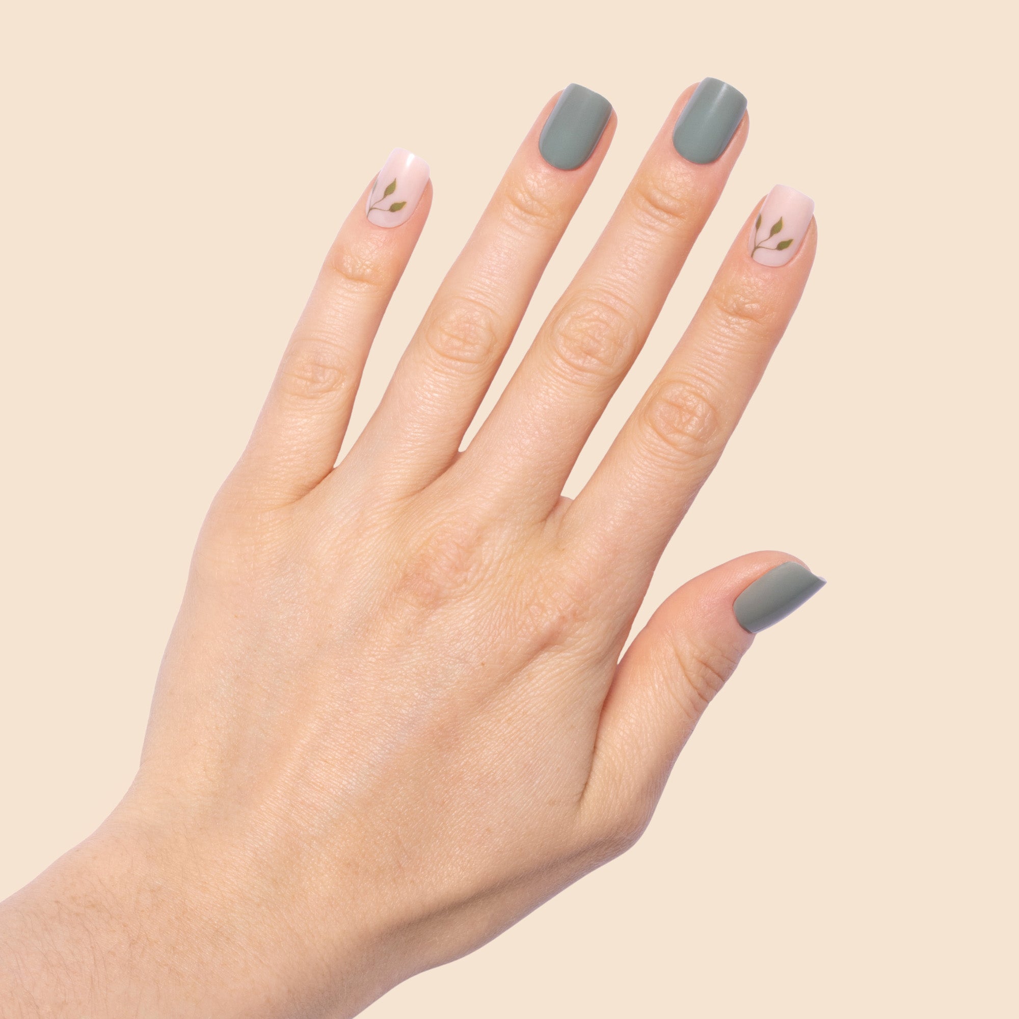 'Sage Blossom' Soft Gel Press Ons | Short Square
