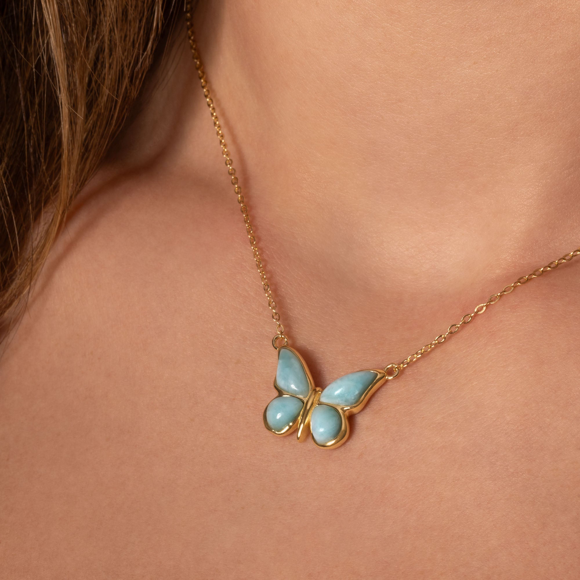 Larimar Schmetterling Gold | Halskette