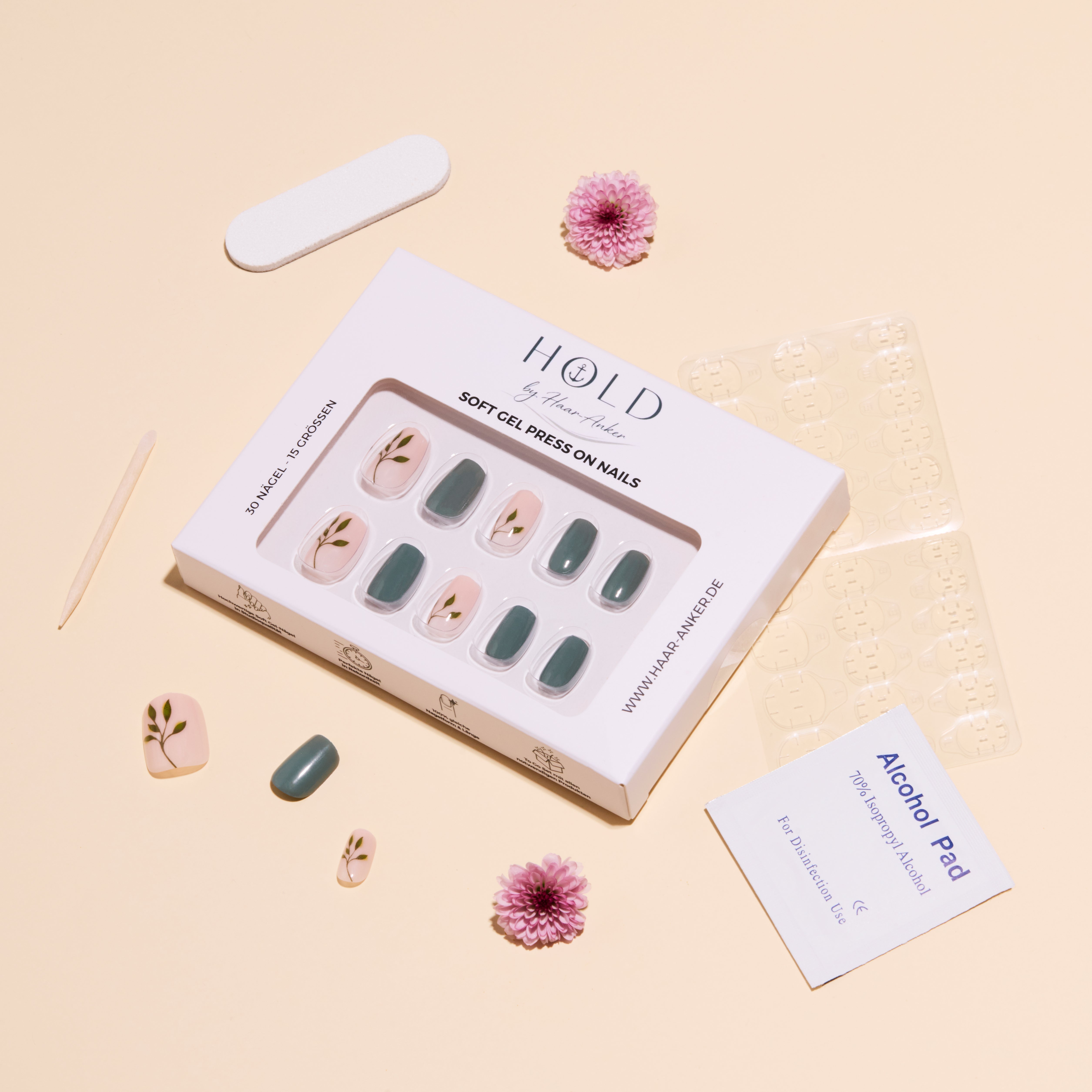 'Sage Blossom' Soft Gel Press Ons | Short Square