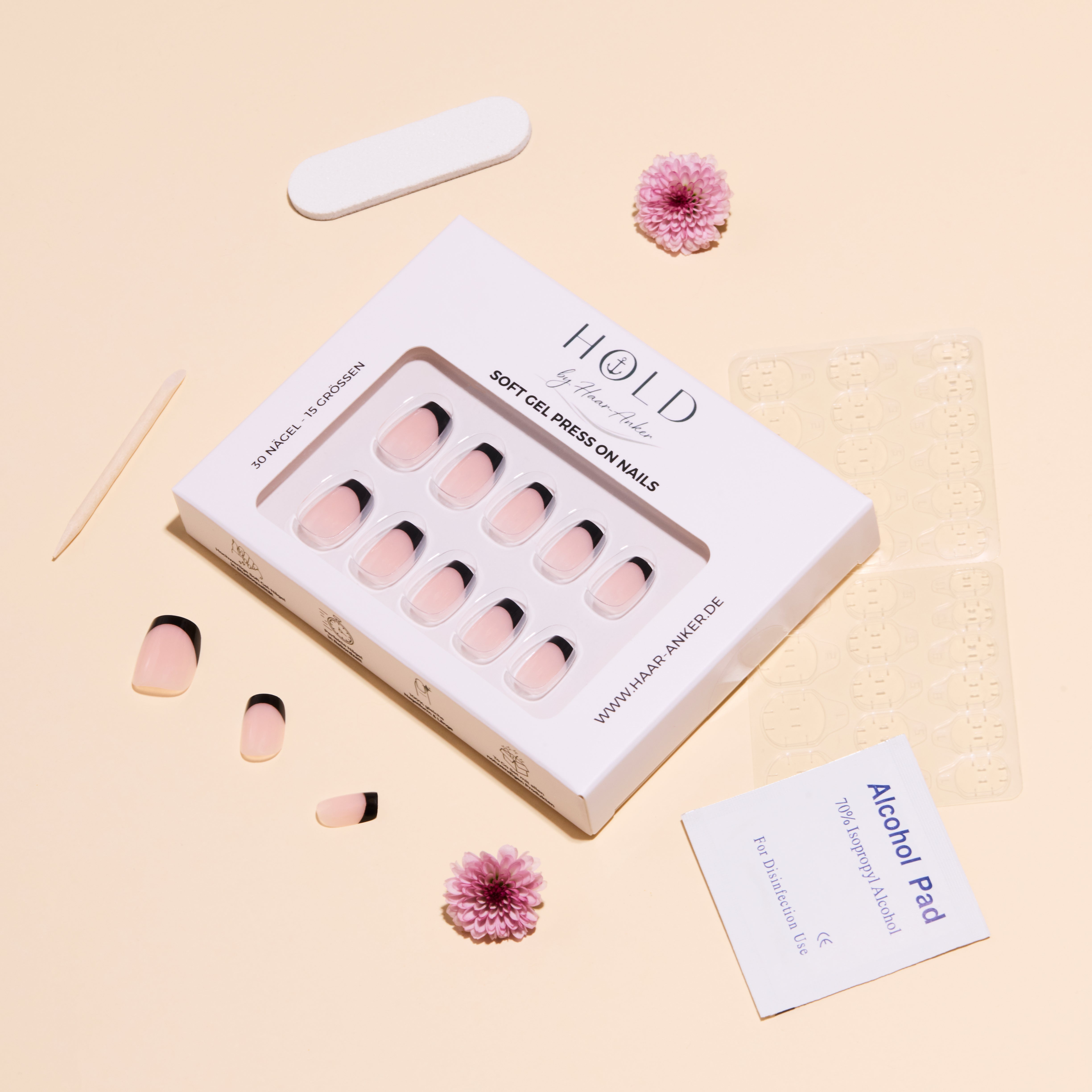 'Black Line' Soft Gel Press Ons | Short Square