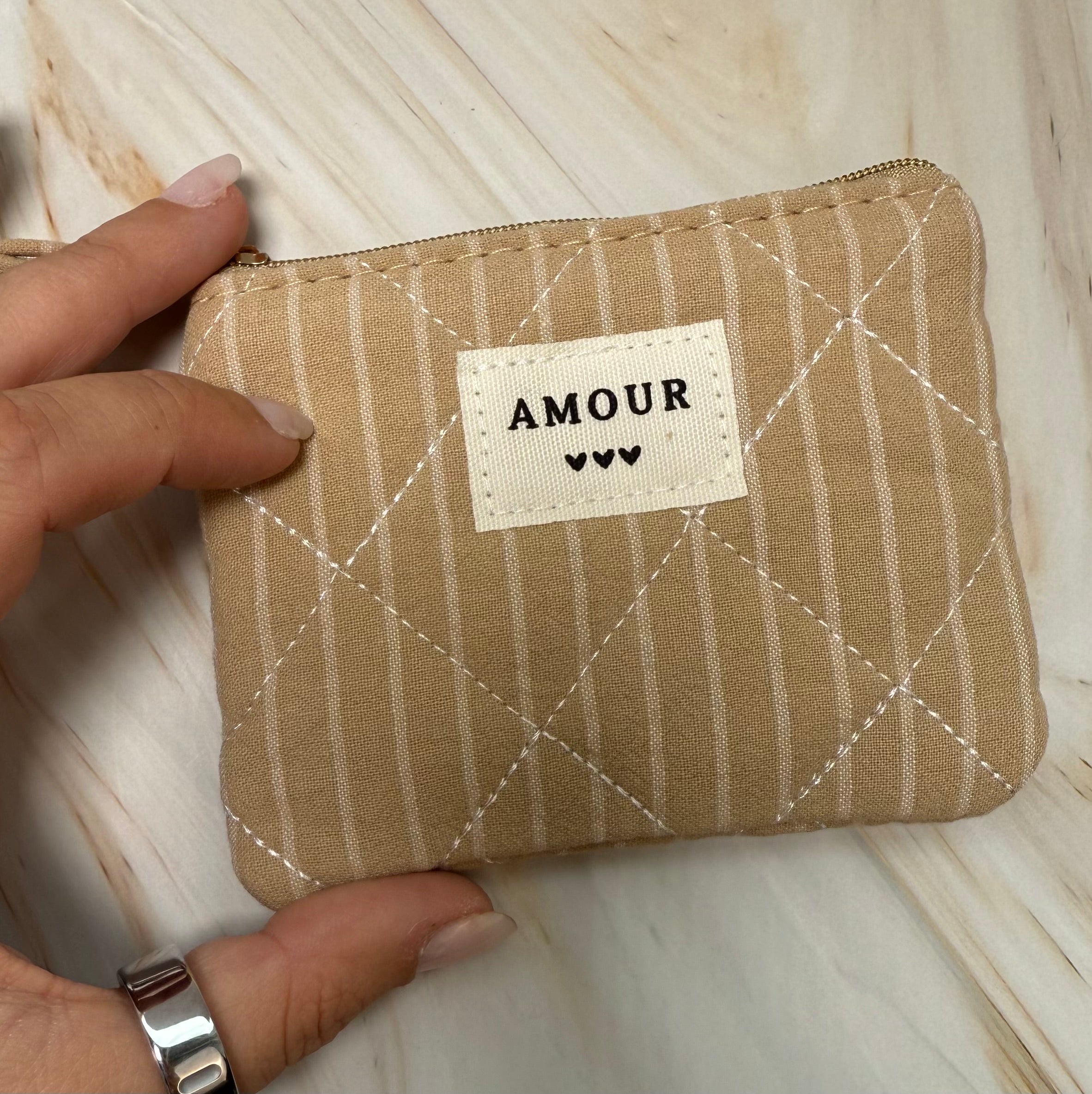 Kleine Kramtasche Beige gestreift | Tasche