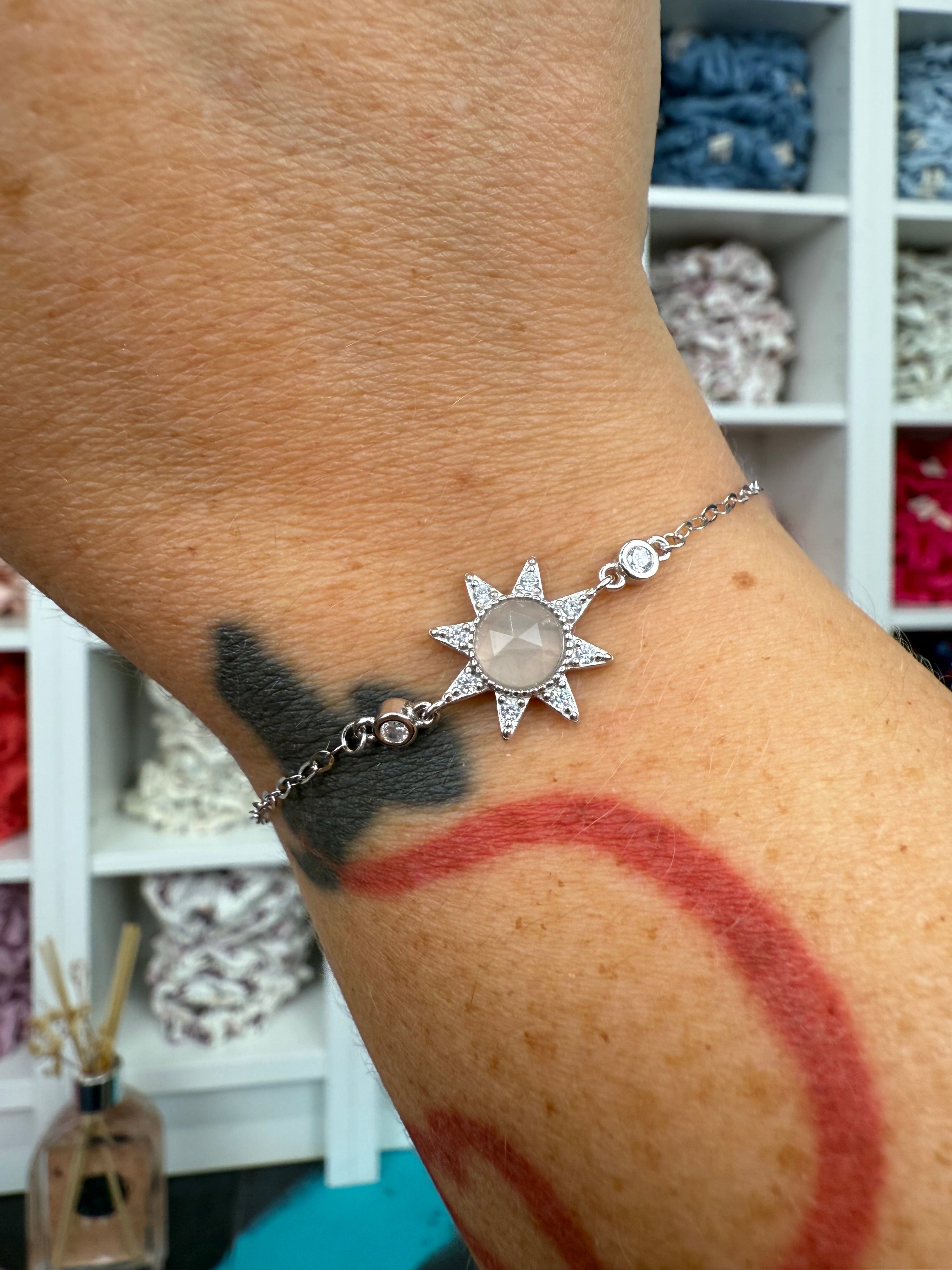 Rosenquarz Silber | Sonnen-Armband