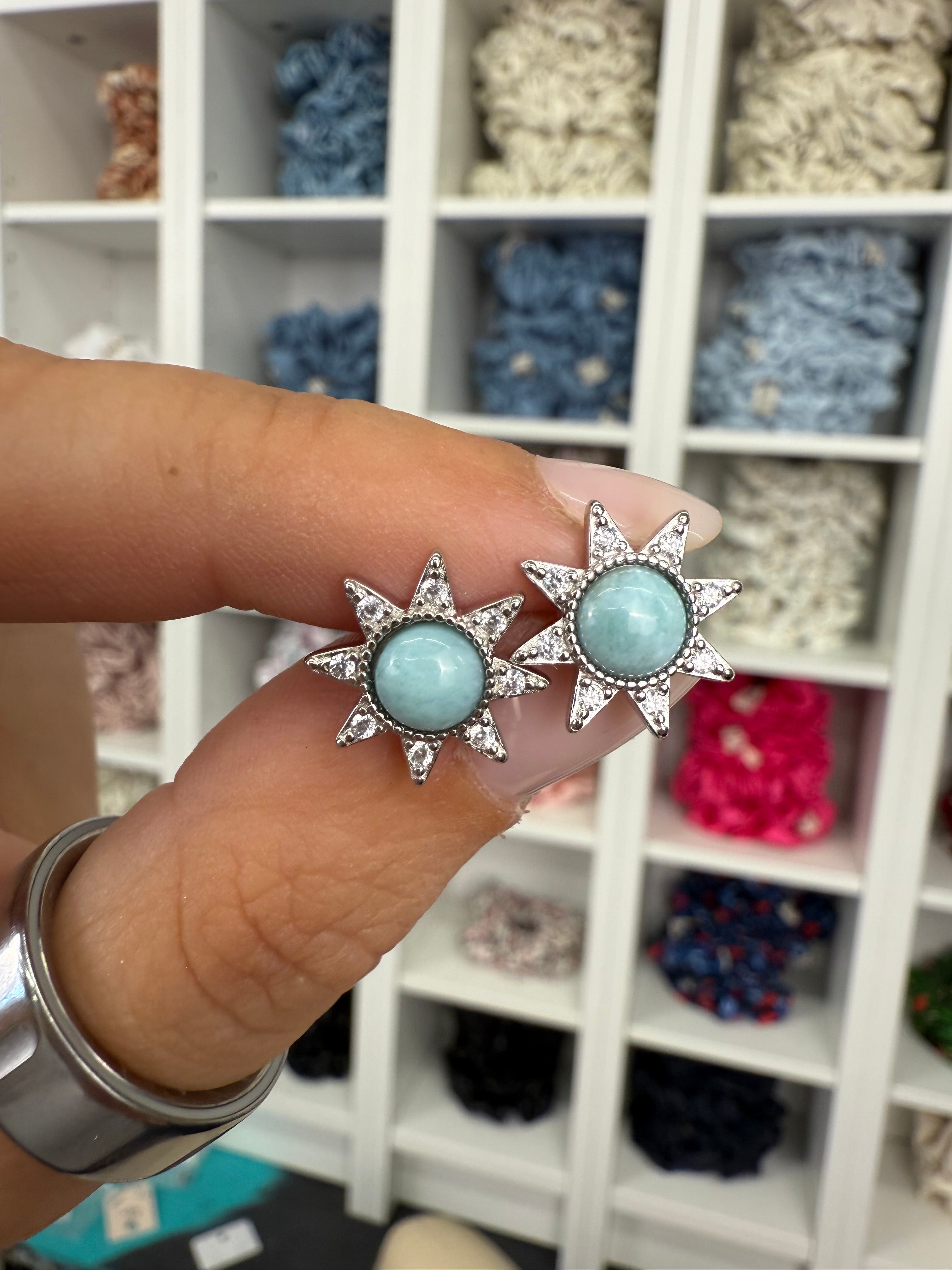 Larimar Silber | Sonnen-Ohrringe