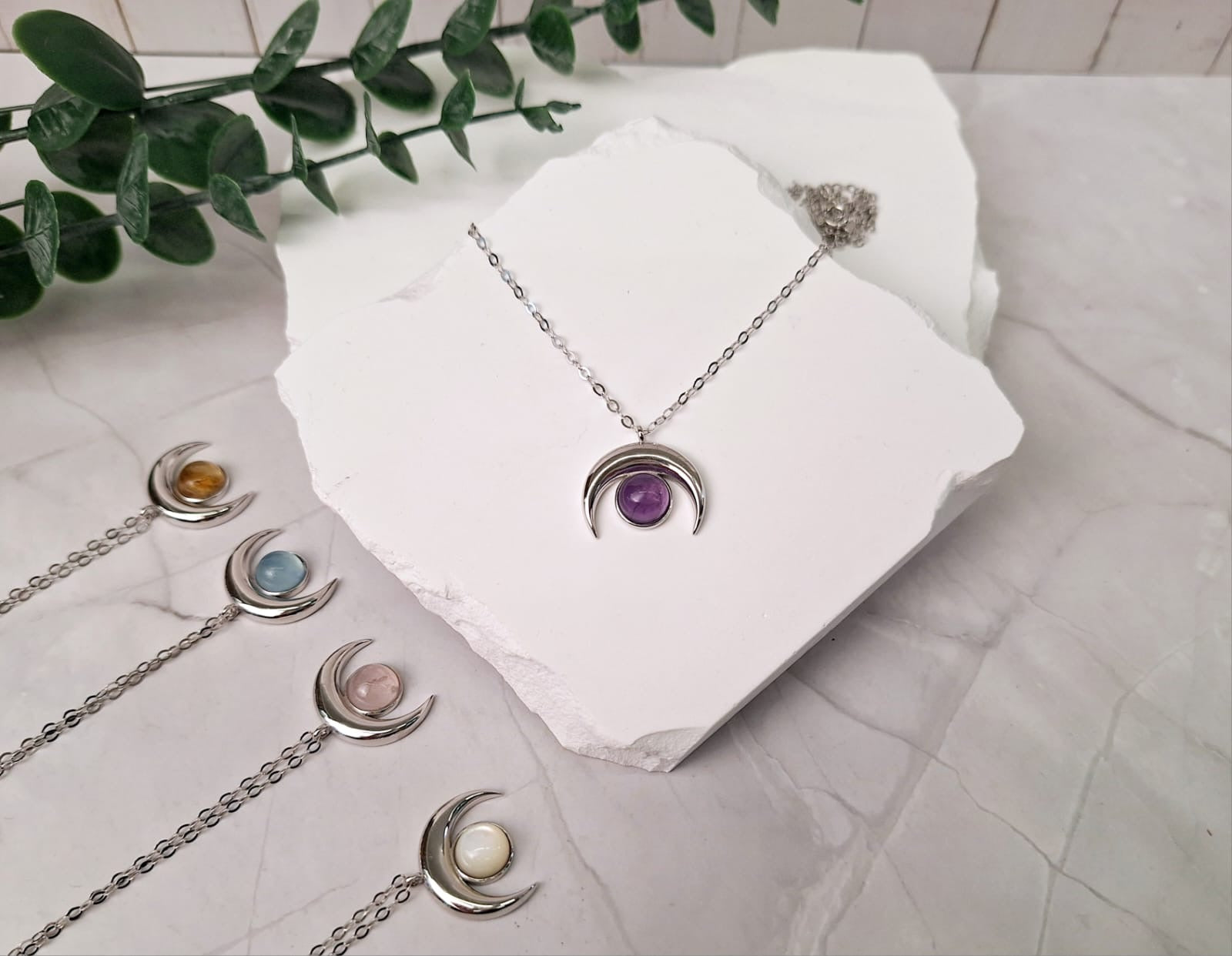 Mondkette Silber mit Heilsteinen | Halskette