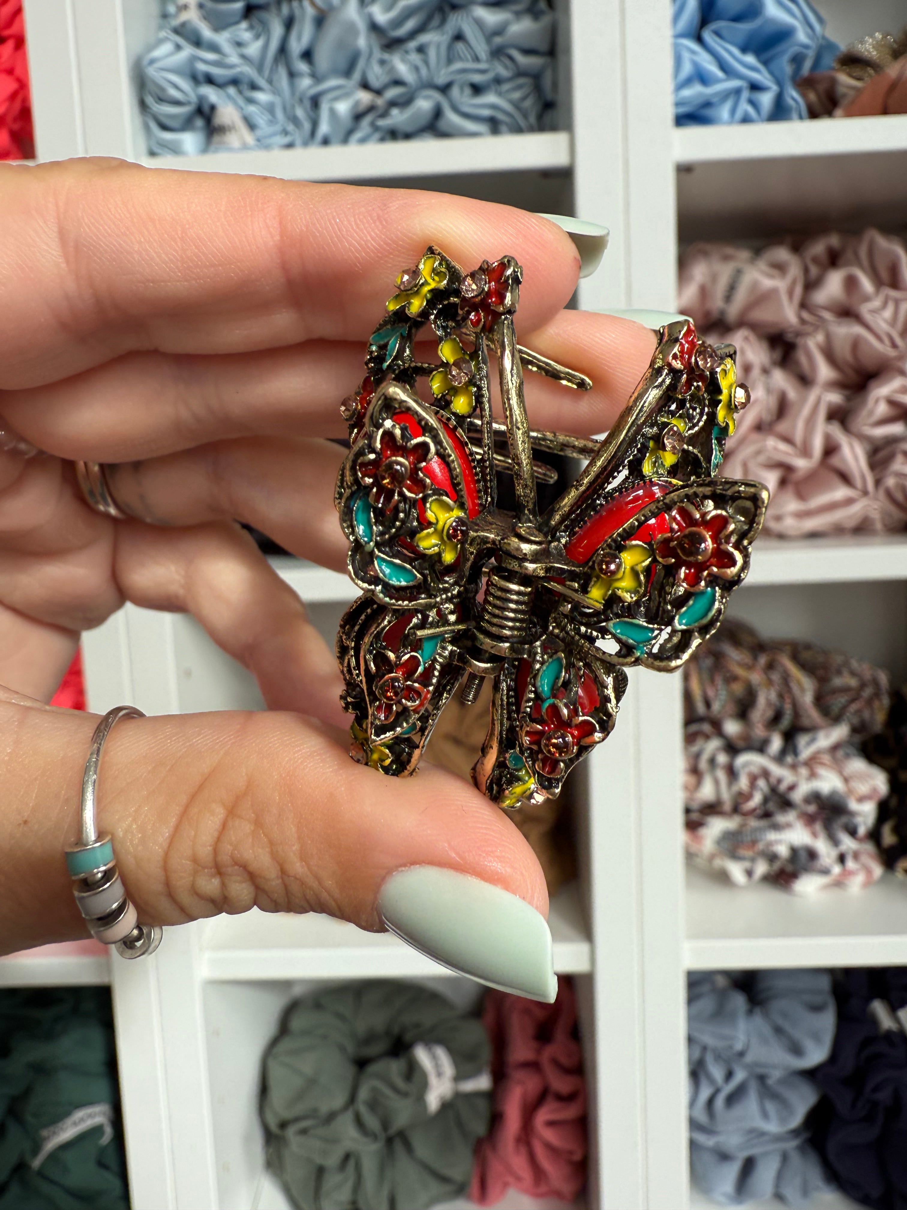 Schmetterling Rot-Bunt | Metallhaarklammer