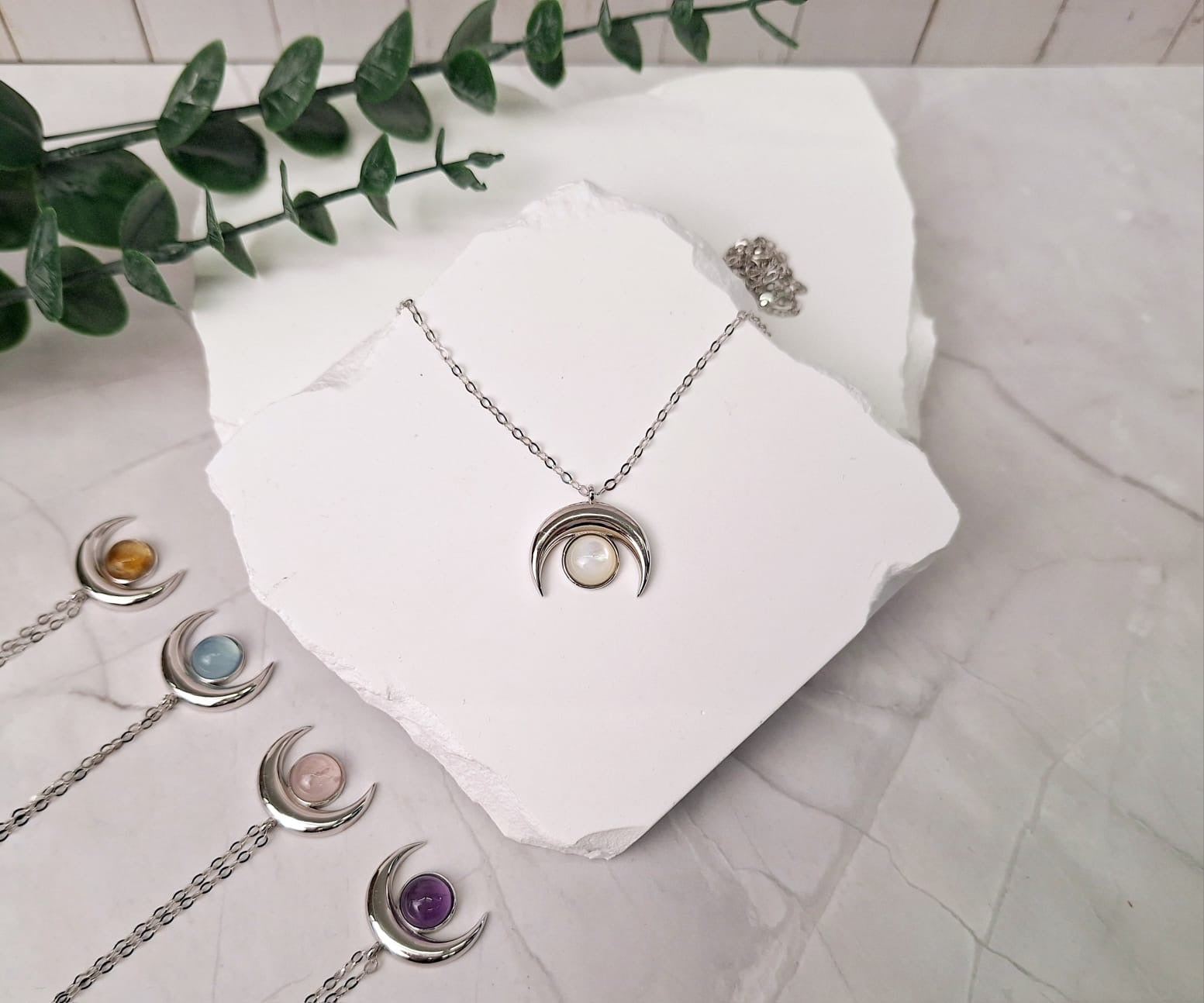 Mondkette Silber mit Heilsteinen | Halskette