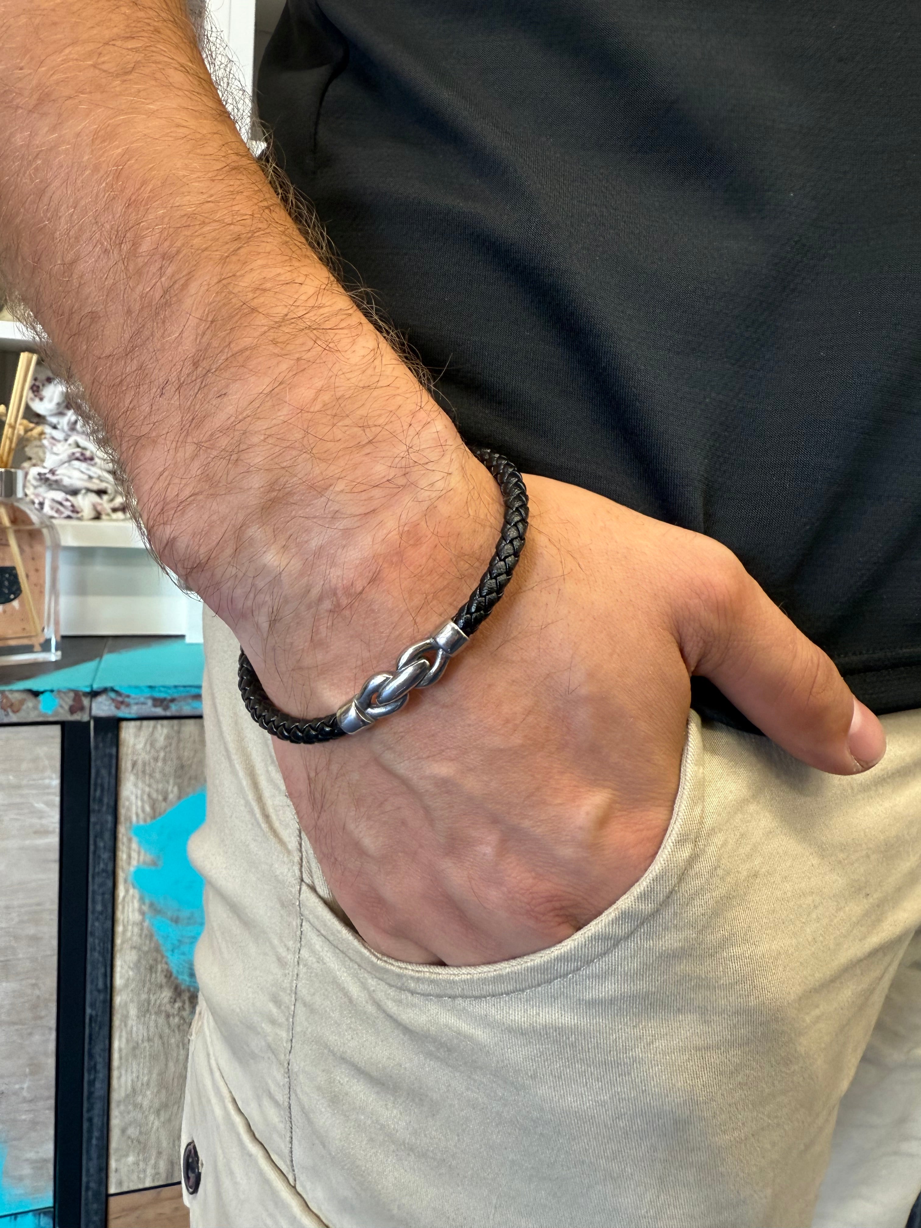 Kunstlederarmband geflochten Schwarz | Männerarmband