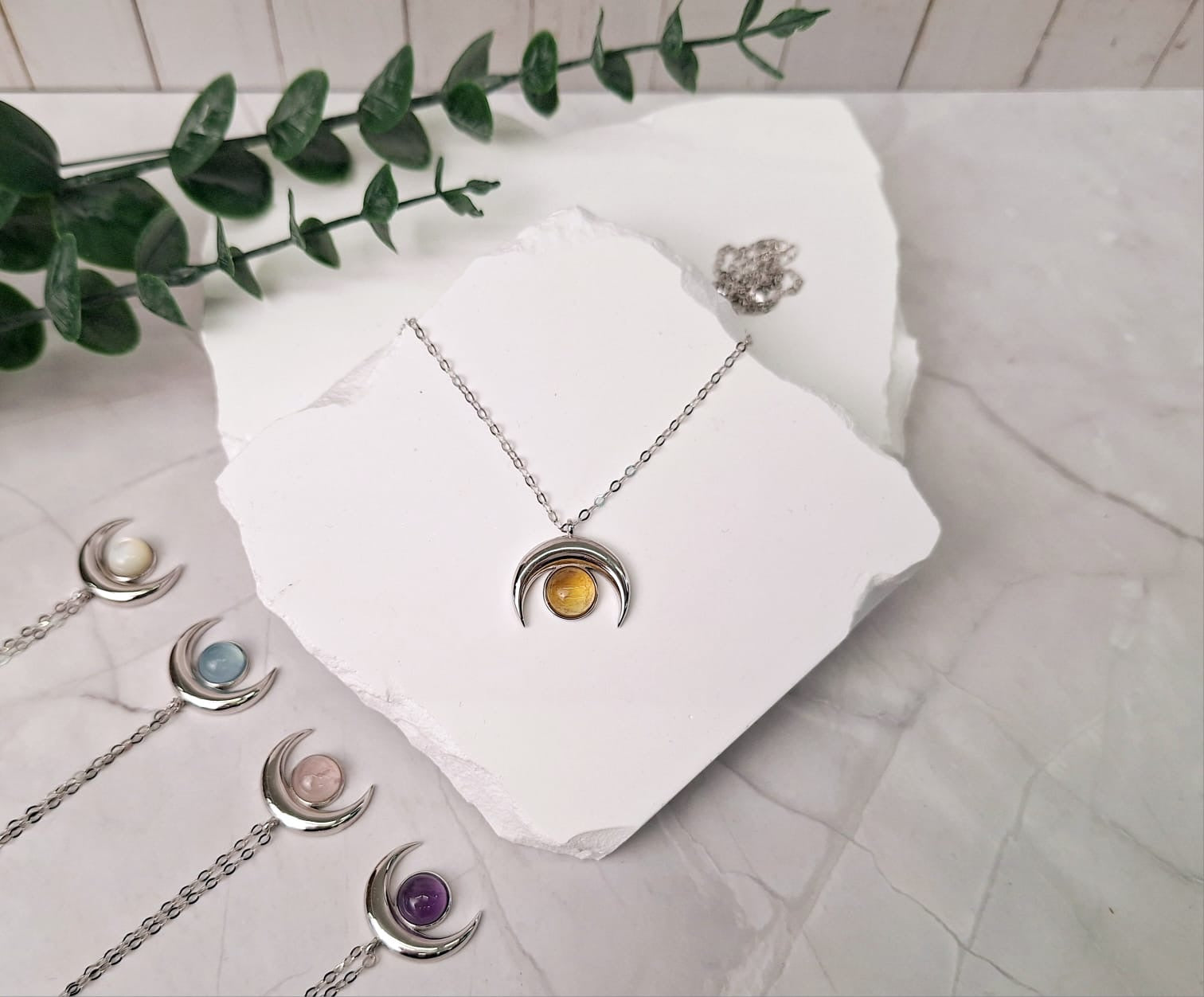 Mondkette Silber mit Heilsteinen | Halskette