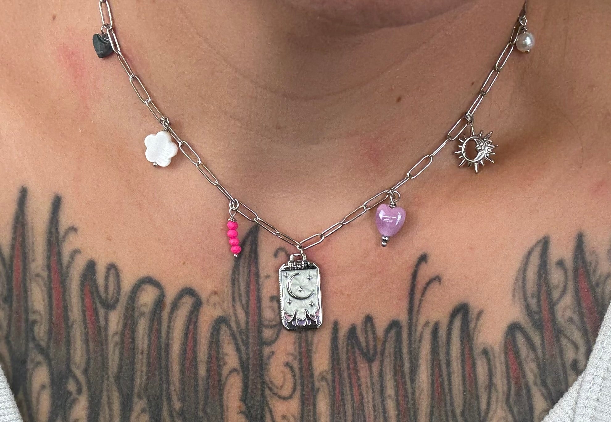 Charmkette Mond & Herz Silber | Halskette