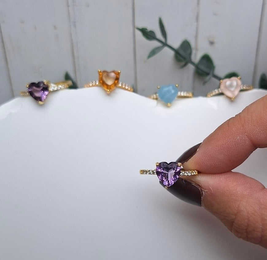 Herzring mit Edelsteinen Gold | Ring
