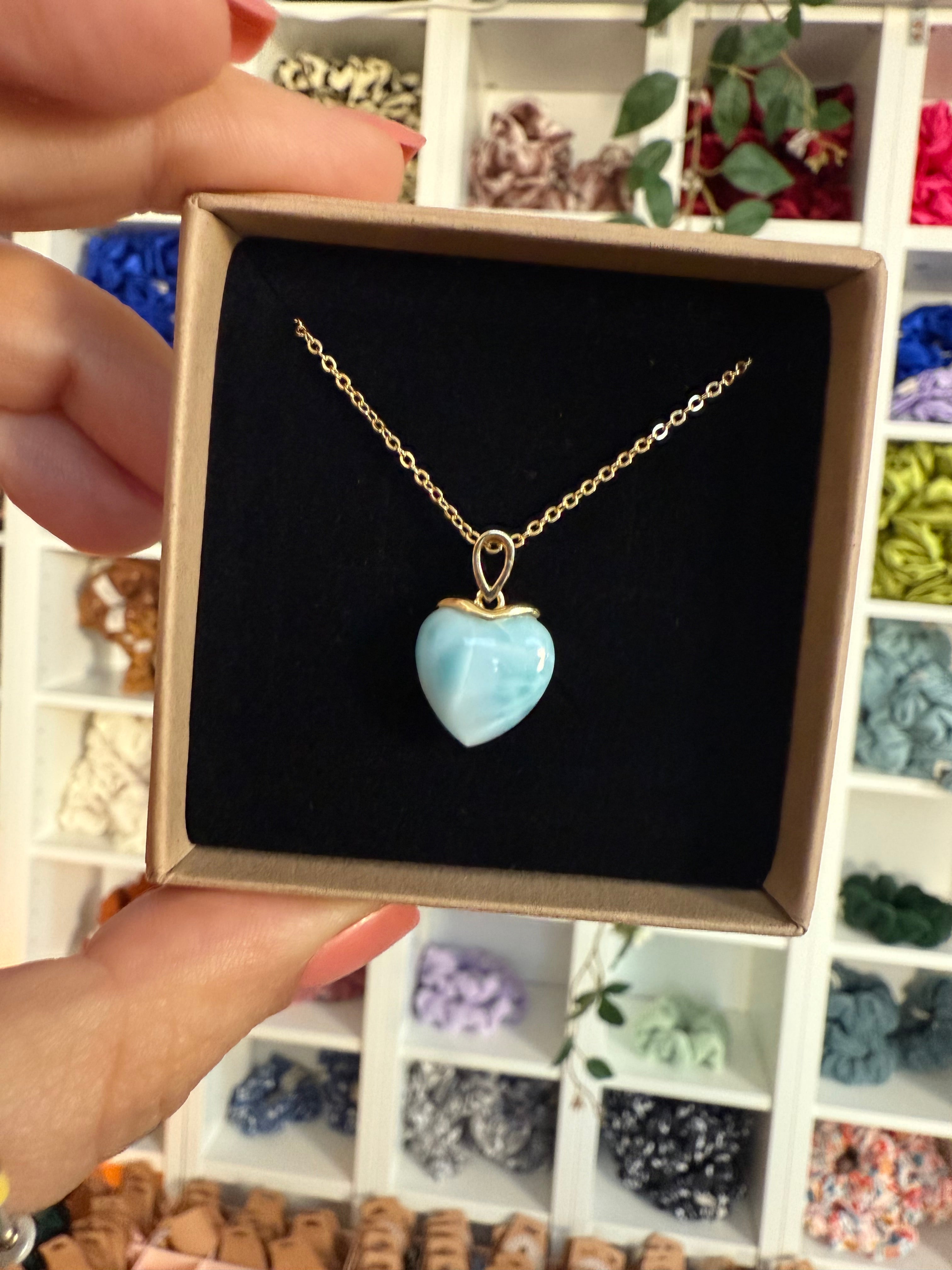 Larimar grosses Herz Gold | Halskette