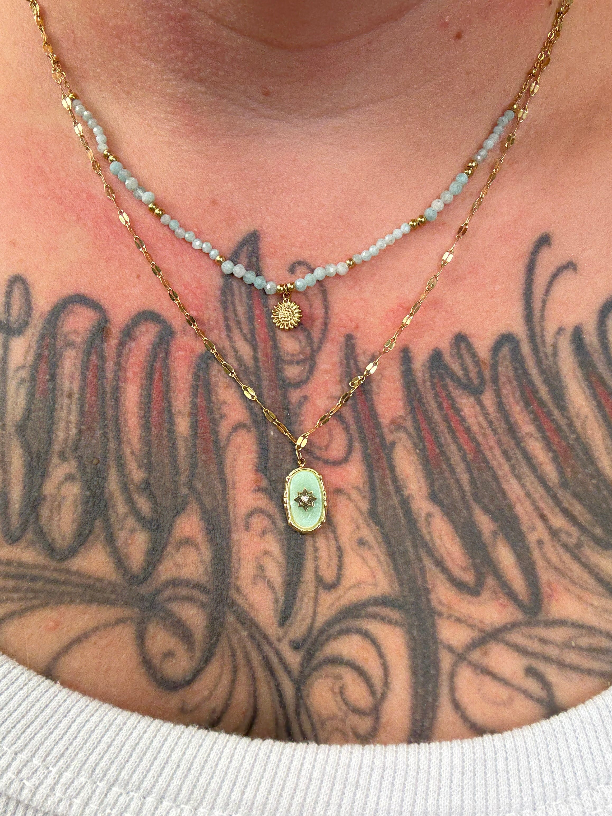 2er Kette mit Anhänger facettiert Mint | Halskette