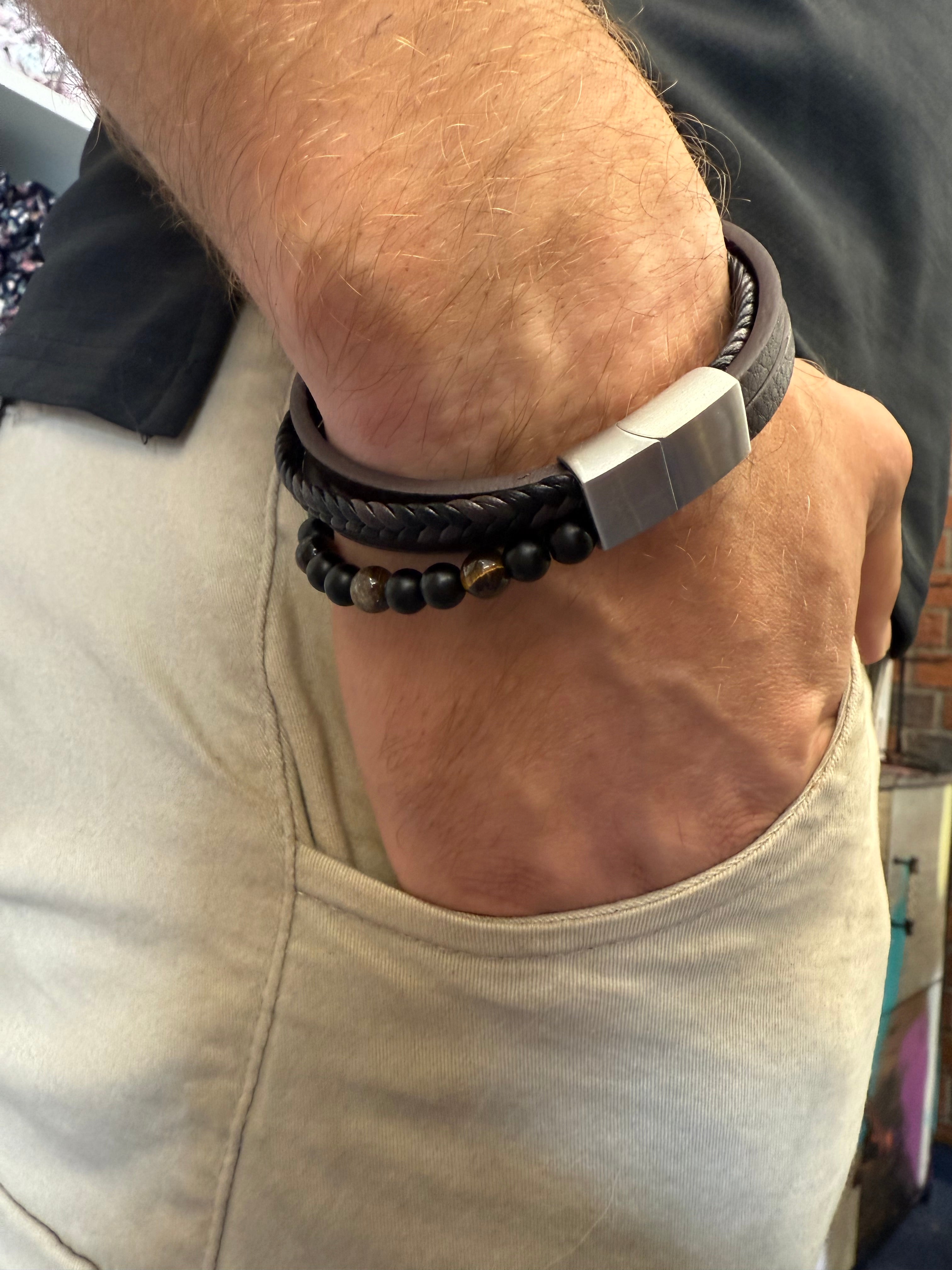 Lederarmband Braun mit Tigerauge | Männerarmband