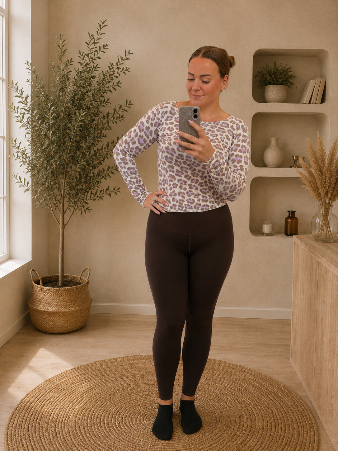 Leo-Beige-Lila Kaschmir Langarmshirt | Shirt