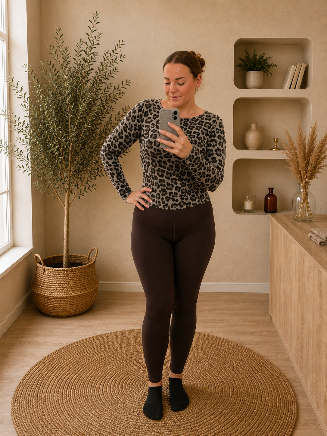 Leo-Taupe-Grün Kaschmir Langarmshirt | Shirt