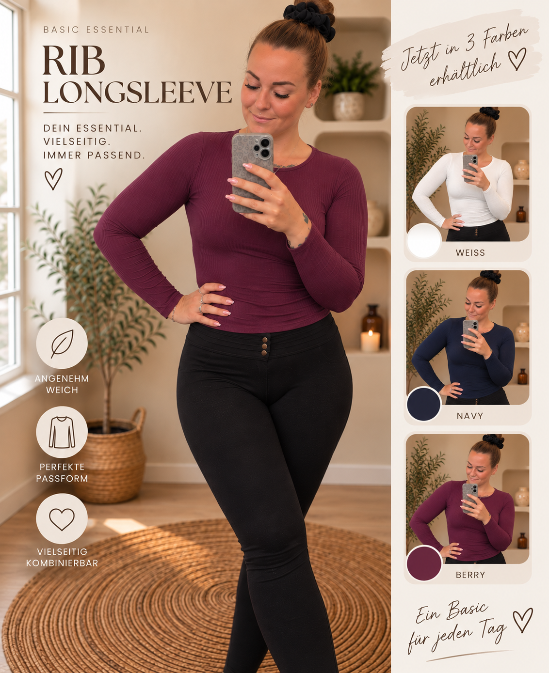 Basic-Kaschmir Langarmshirt | Shirt