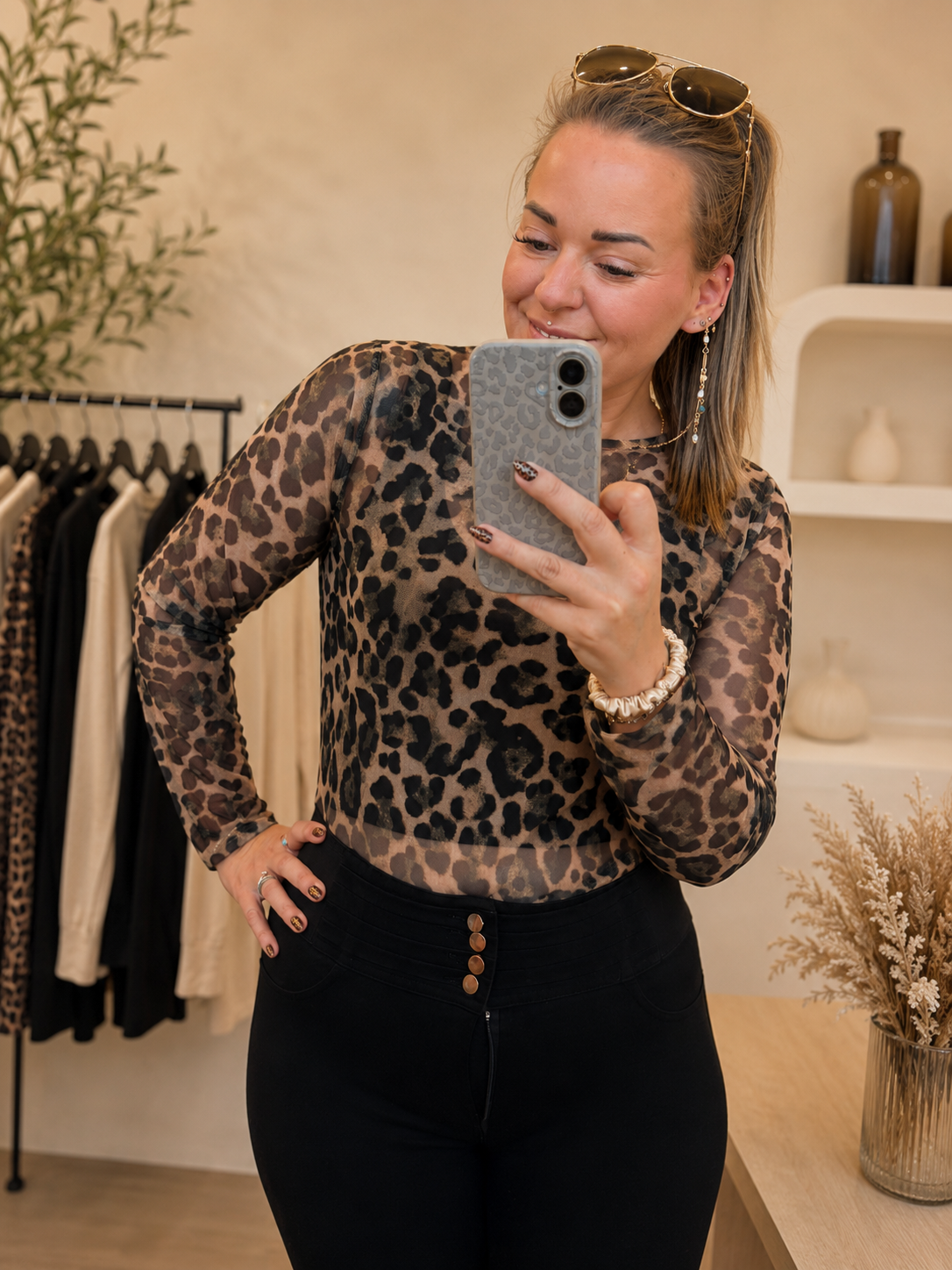 Chiffon Langarm-Shirt Leo-Grün | Shirt