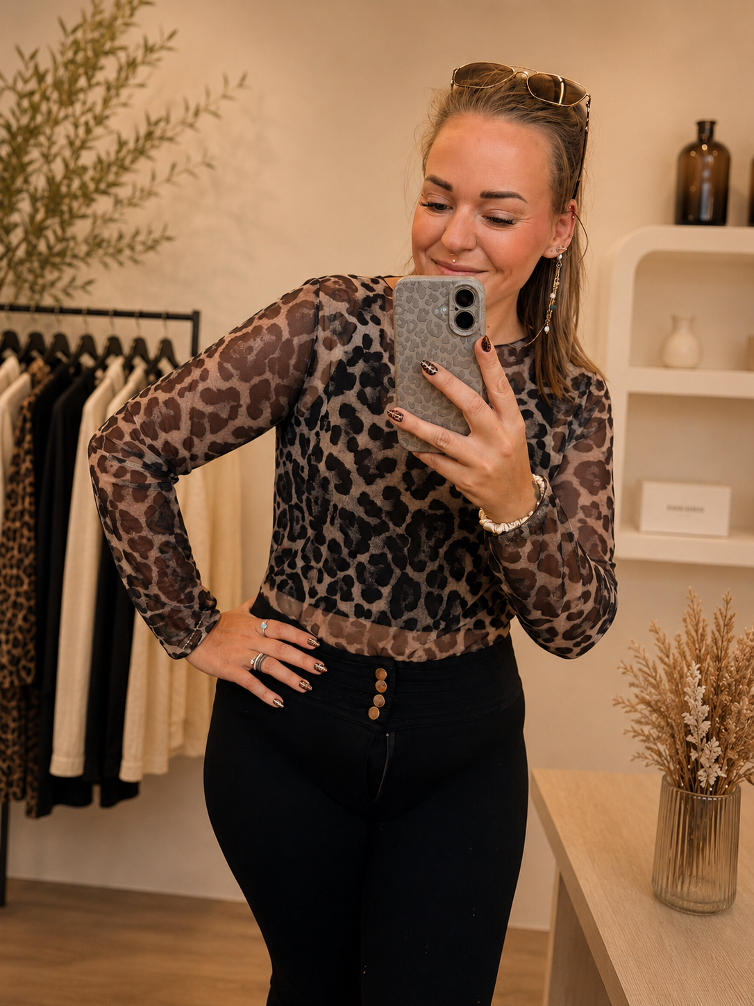 Chiffon Langarm-Shirt Leo-Schwarz | Shirt