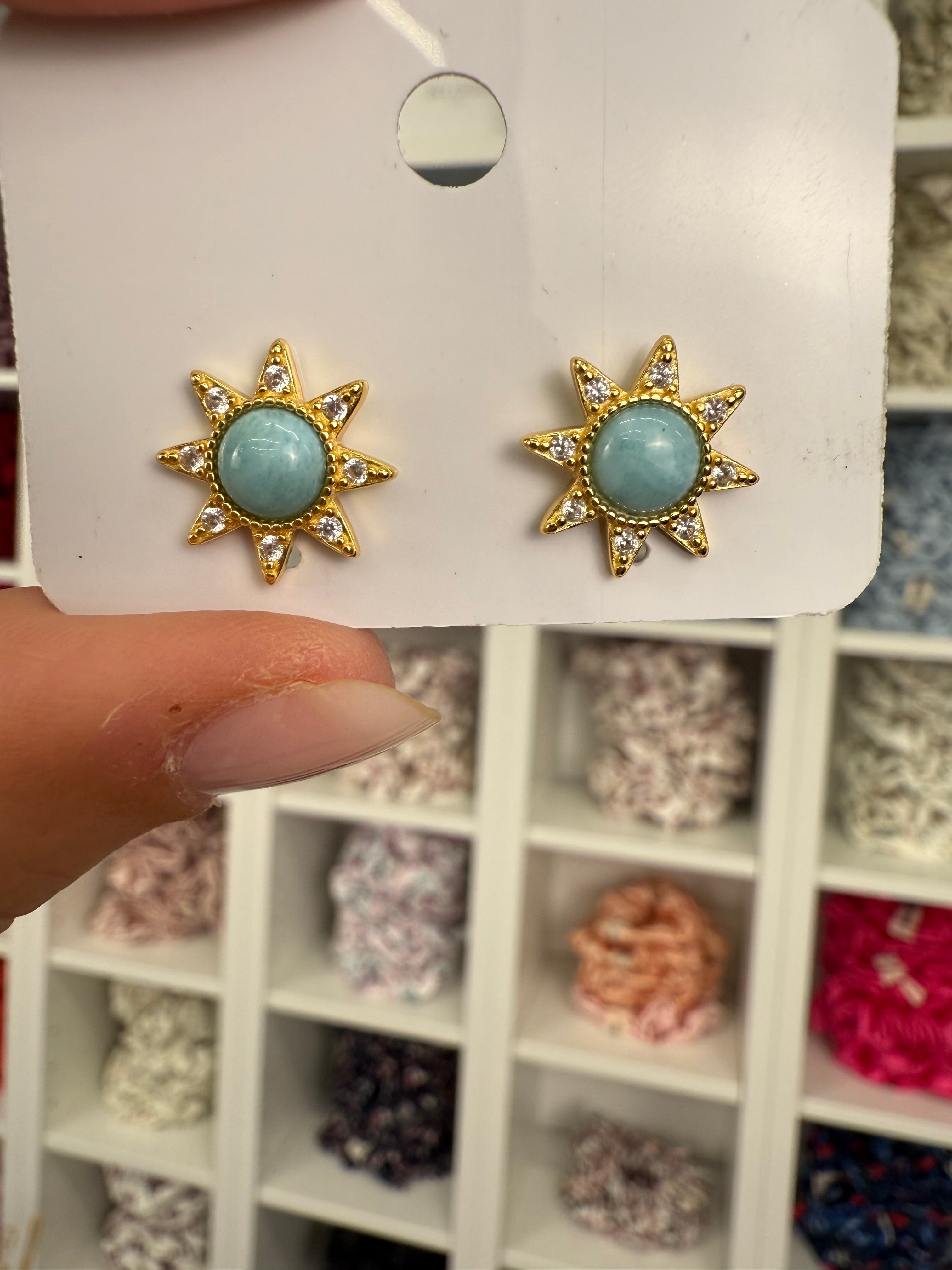 Larimar Gold | Sonnen-Ohrringe