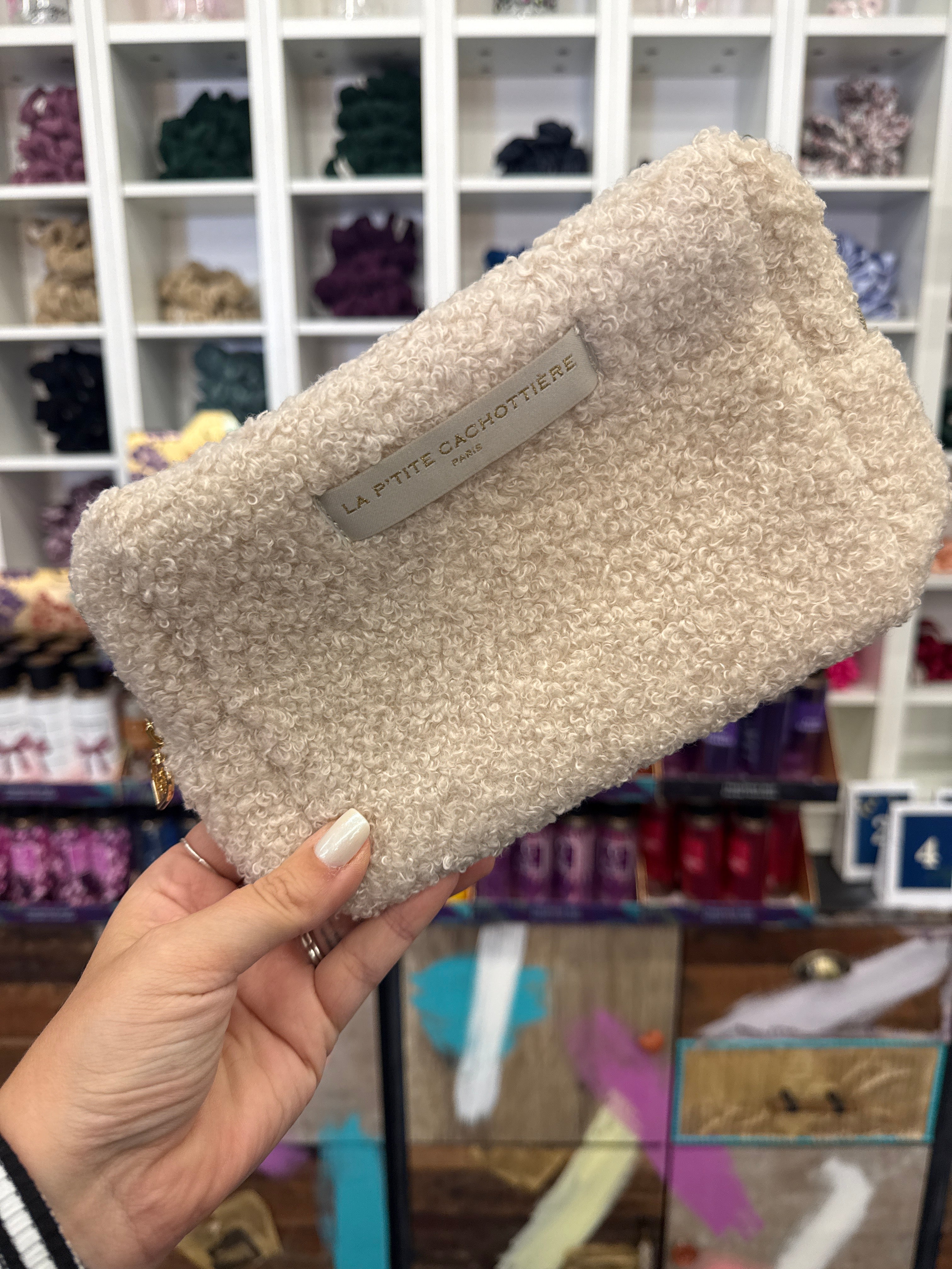 Kosmetiktasche Teddy Plüsch weiß | Tasche | HAAR-ANKER