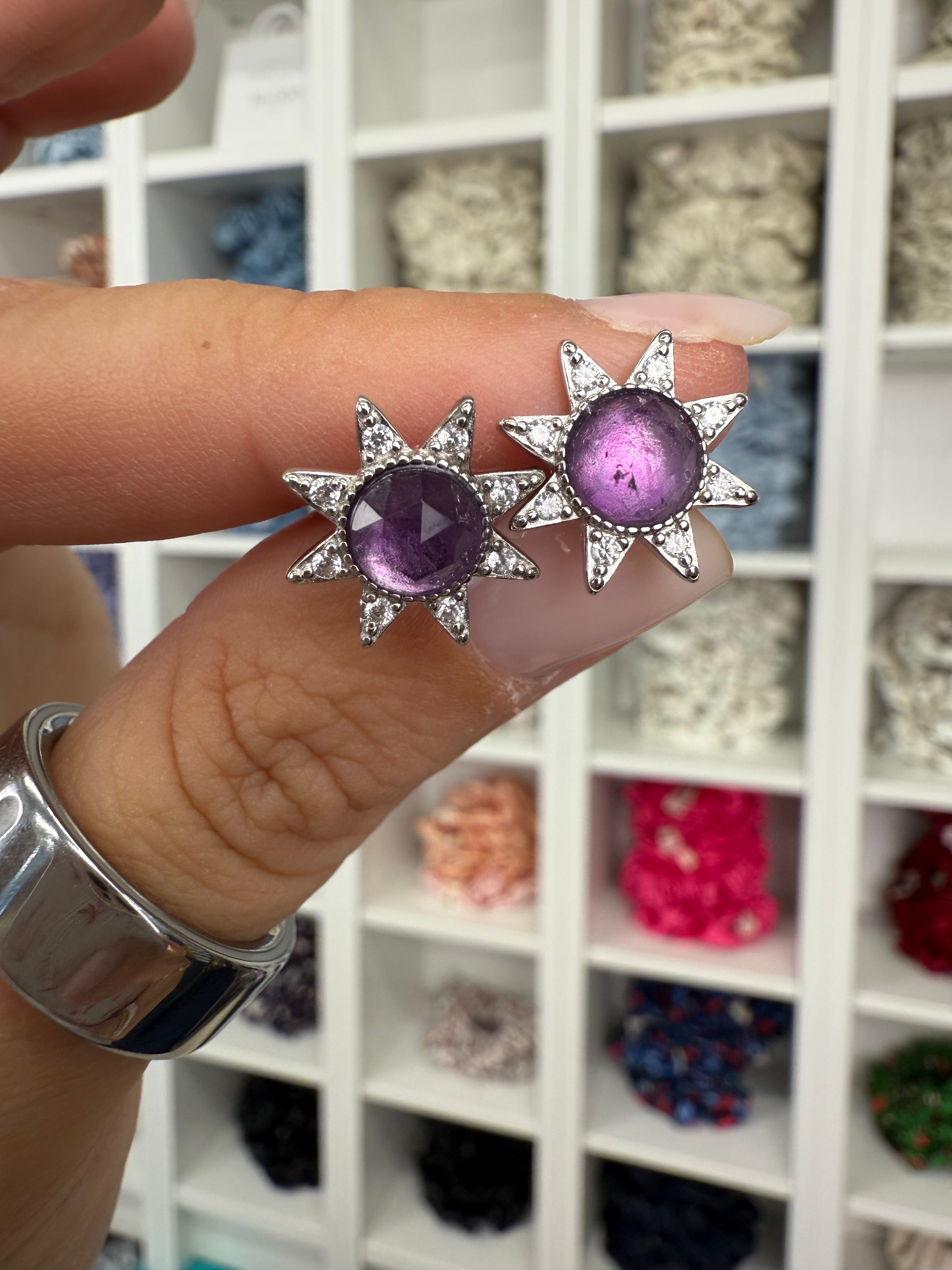 Amethyst Silber | Sonnen-Ohrringe