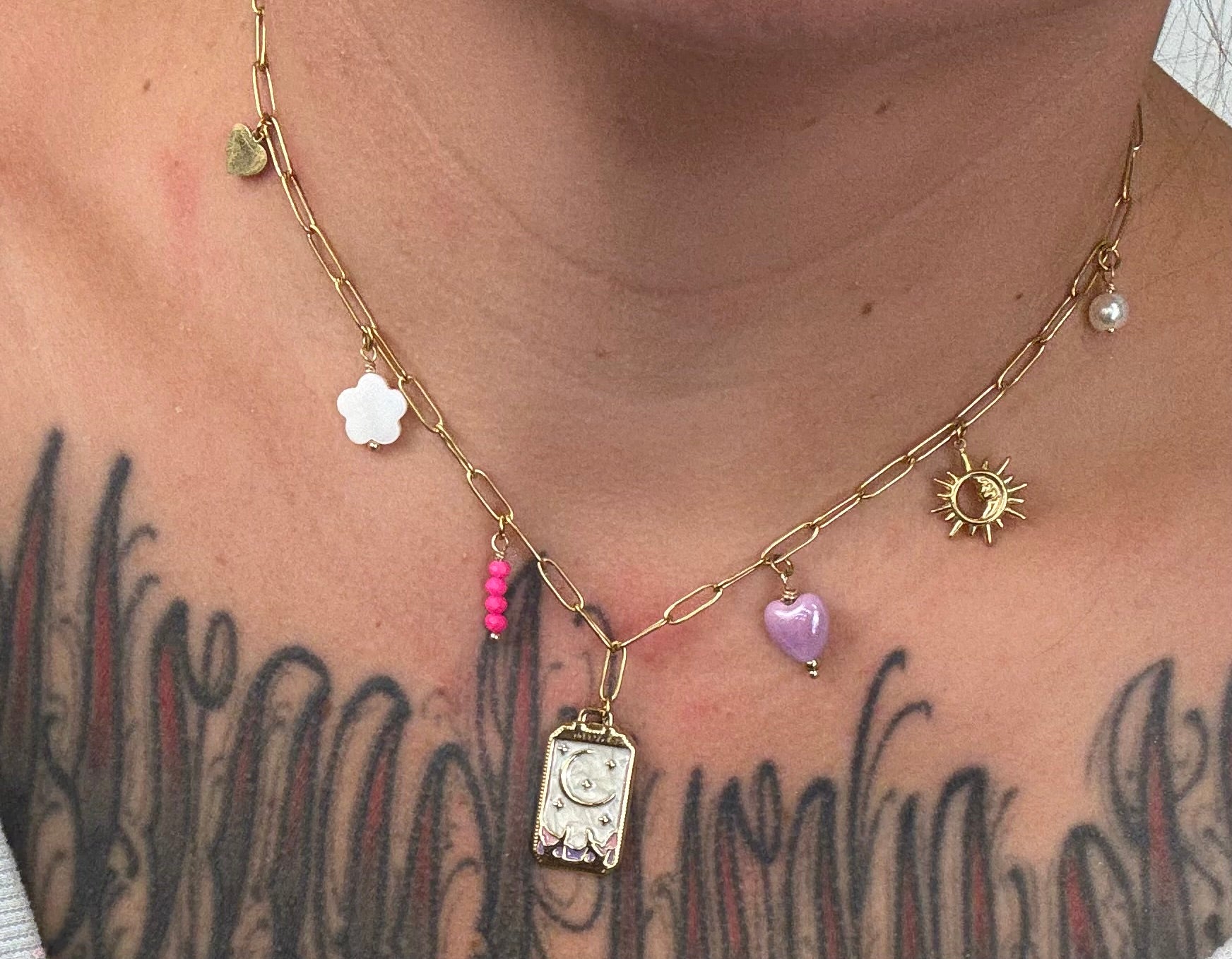 Charmkette Mond & Herz  Gold | Halskette