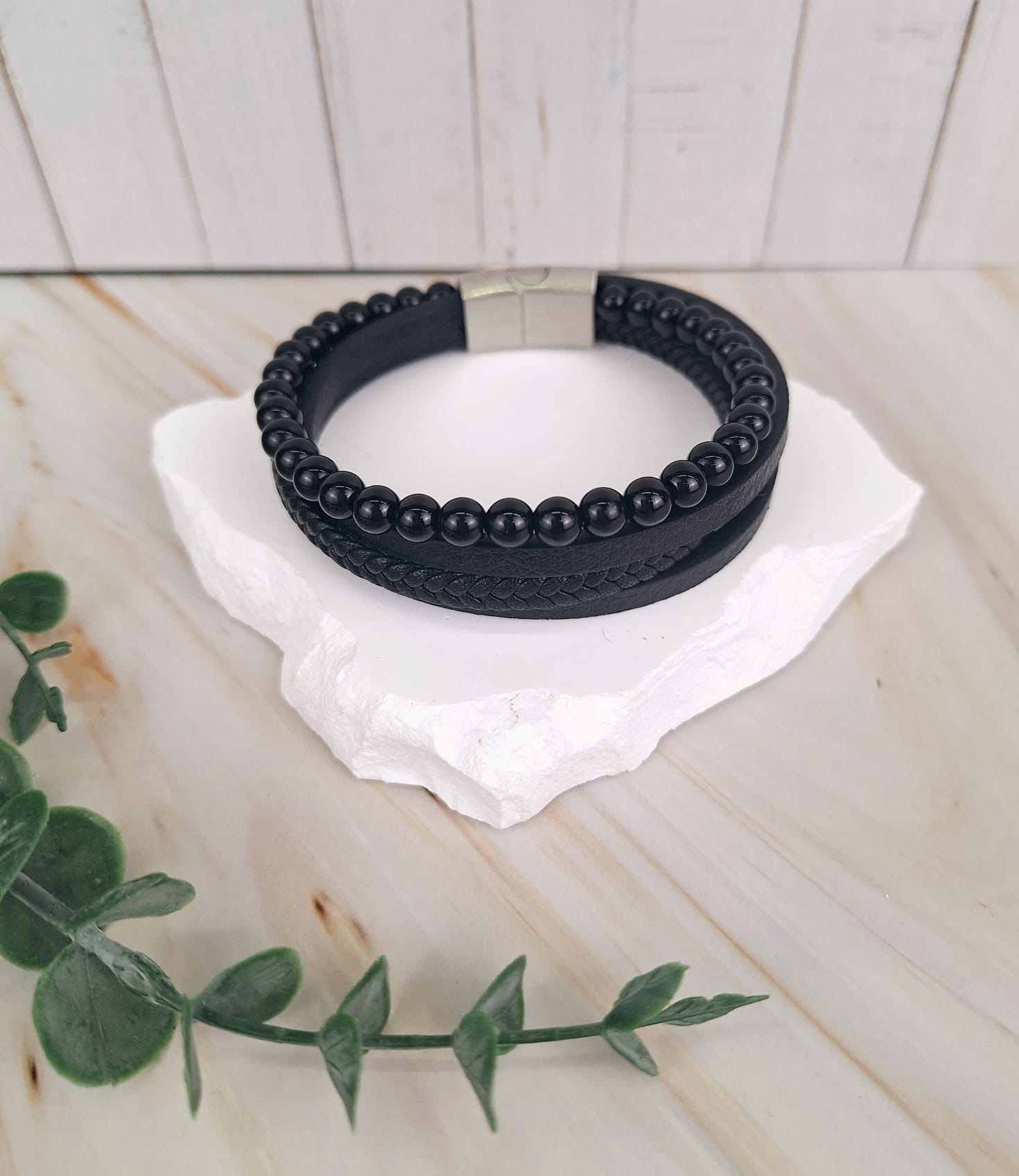 Edelstahl gebürstet 4 Bänder Schwarz | Männerarmband | HAAR-ANKER