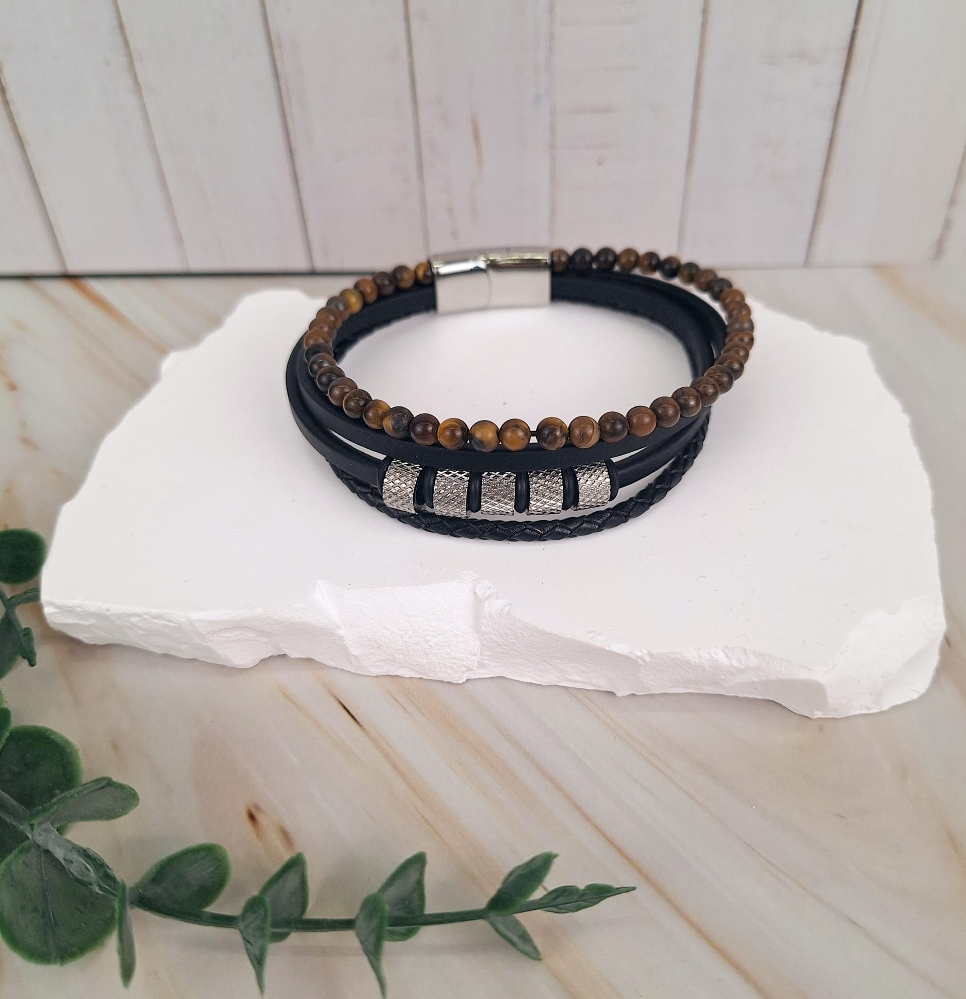 Edelstahl glänzend 4 Bänder mit Ringen | Männerarmband | HAAR-ANKER